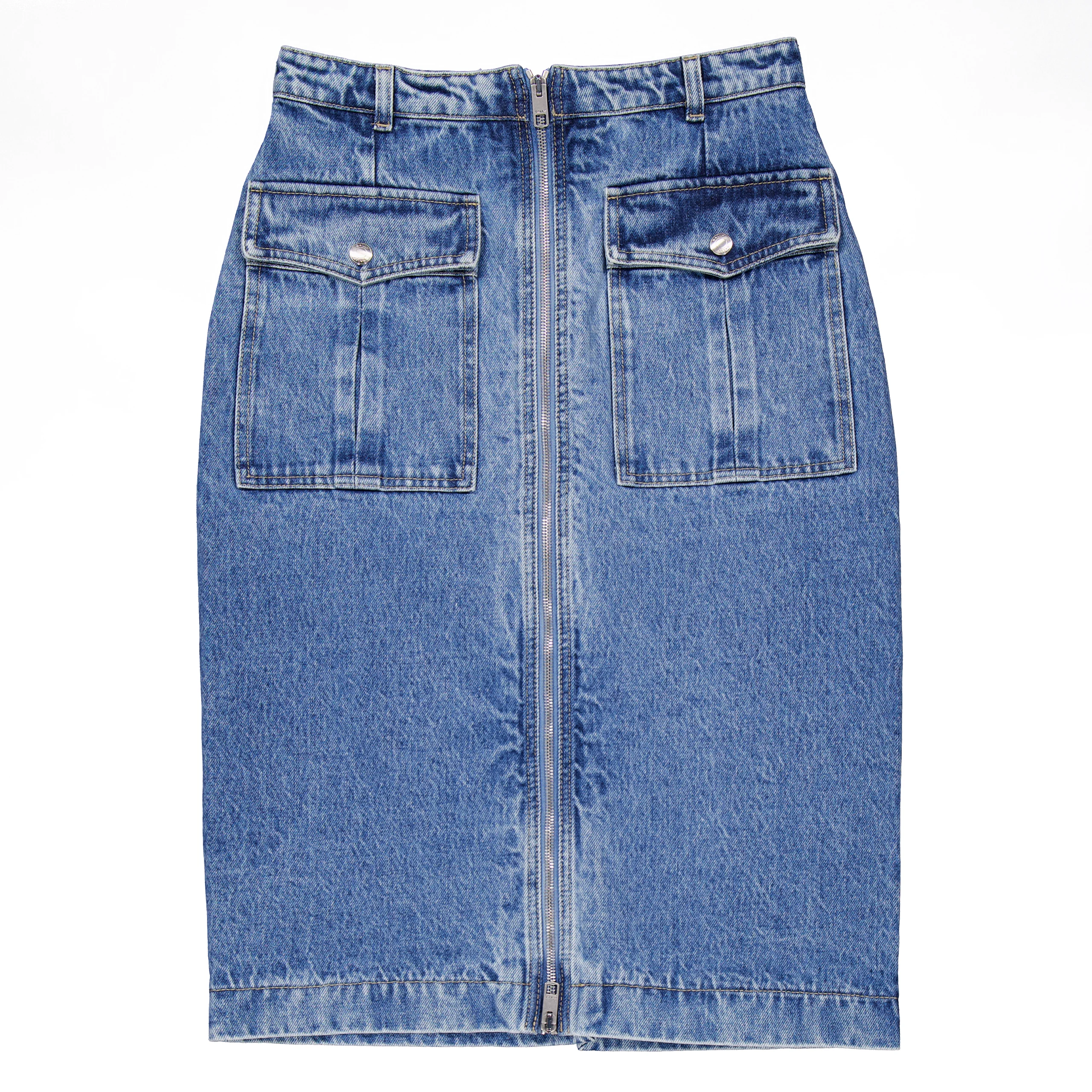 Bally Hilda Zip-Front Denim Midi Skirt - 1