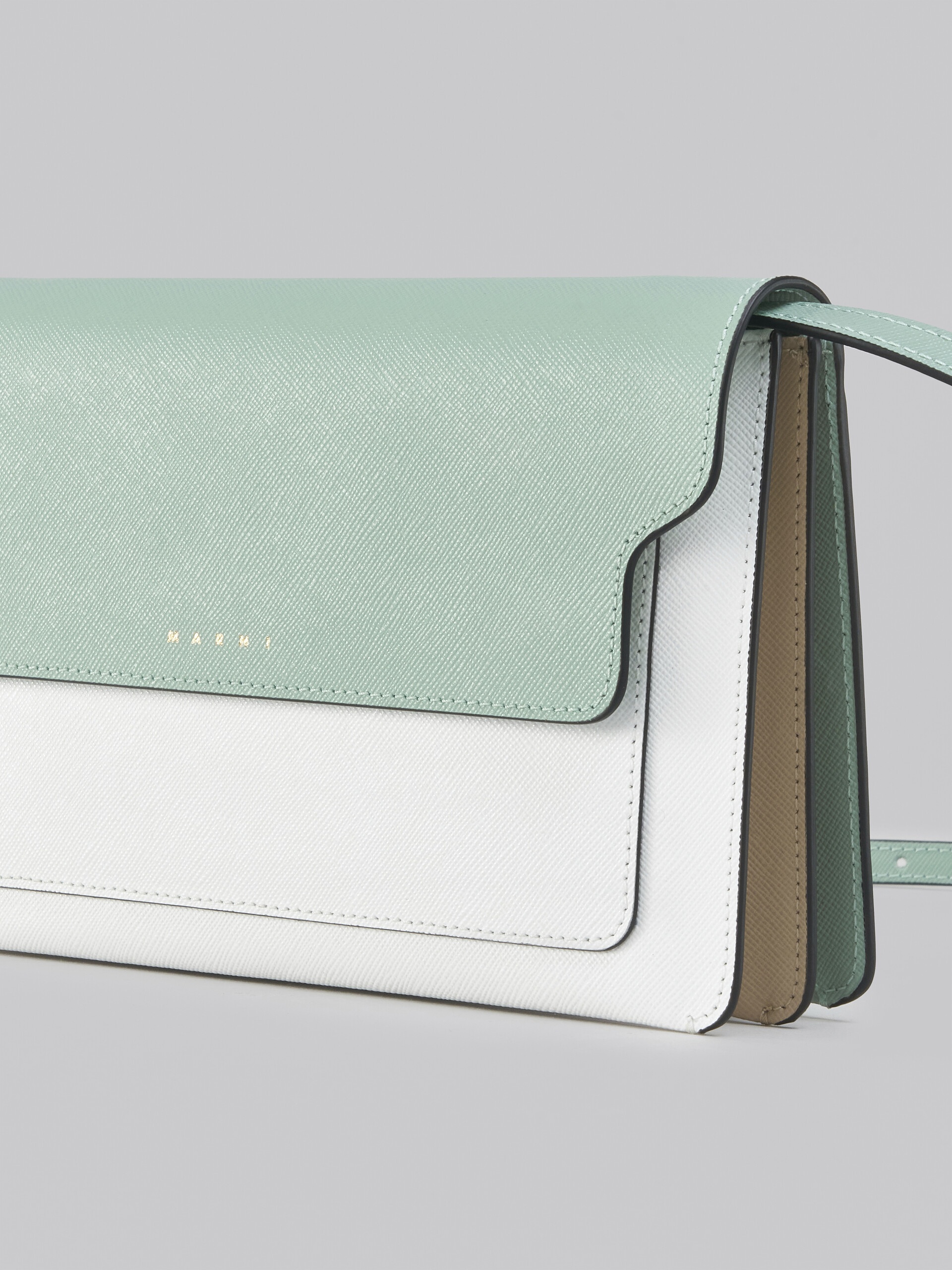 TRUNK CLUTCH IN LIGHT GREEN WHITE AND BROWN SAFFIANO LEATHER - 4