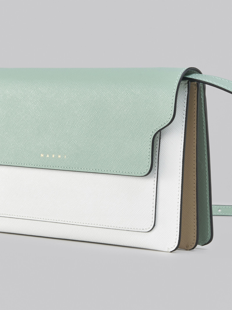 TRUNK CLUTCH IN LIGHT GREEN WHITE AND BROWN SAFFIANO LEATHER 4
