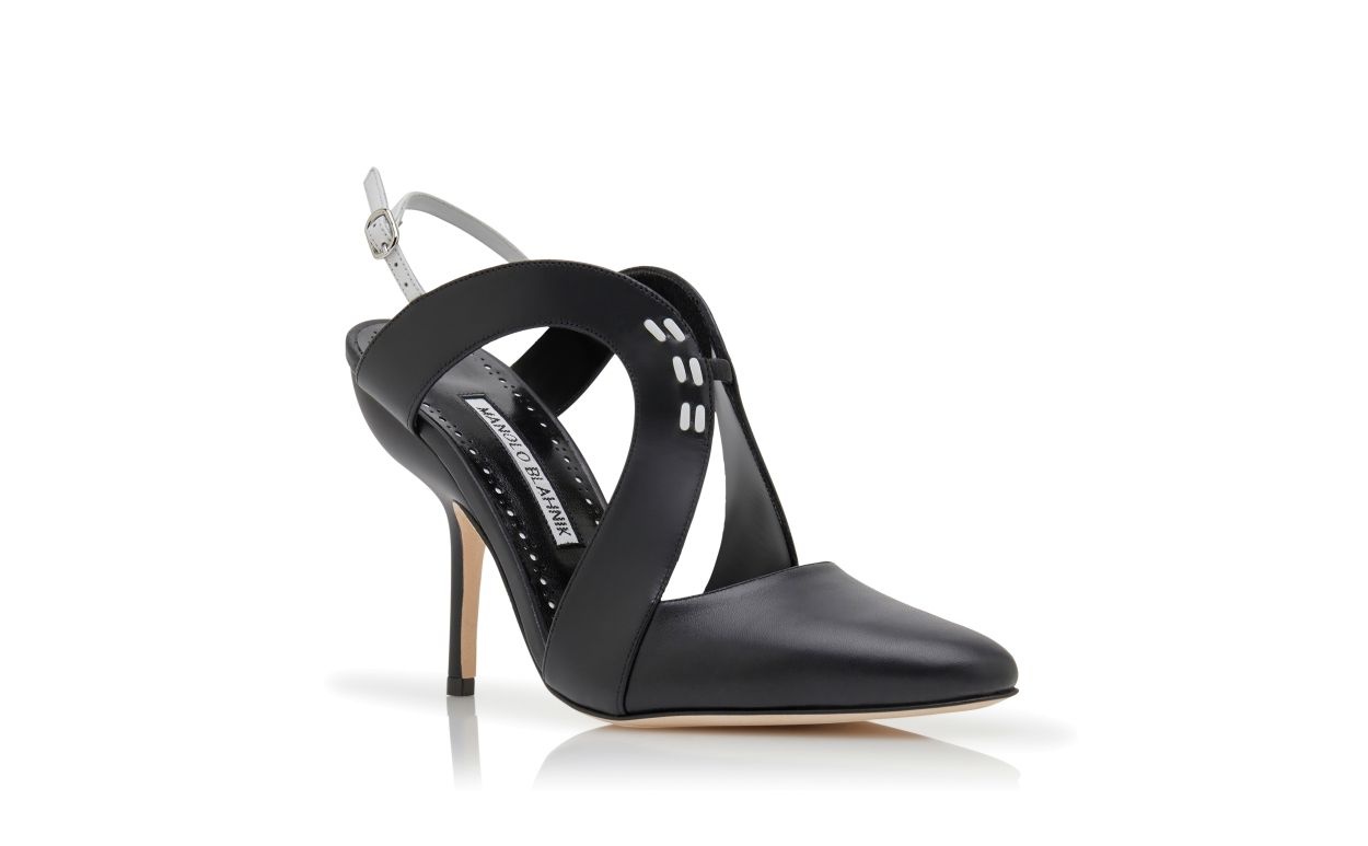 Black Calf Leather Slingback Pumps - 3