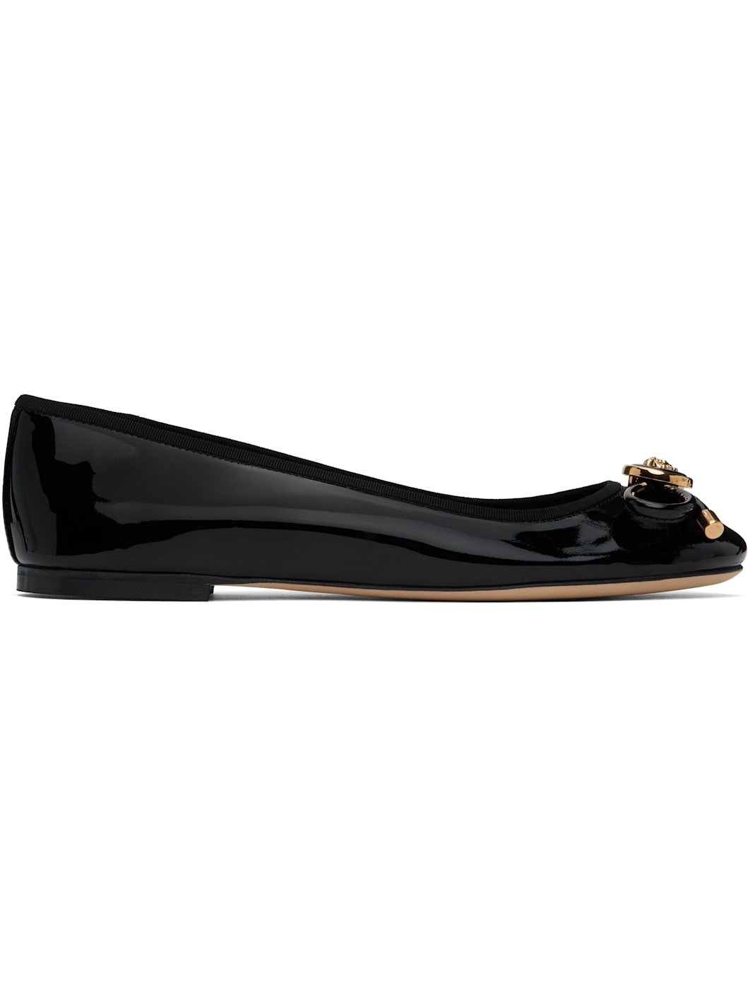Black Opera Bow Patent Ballerina Flats - 1