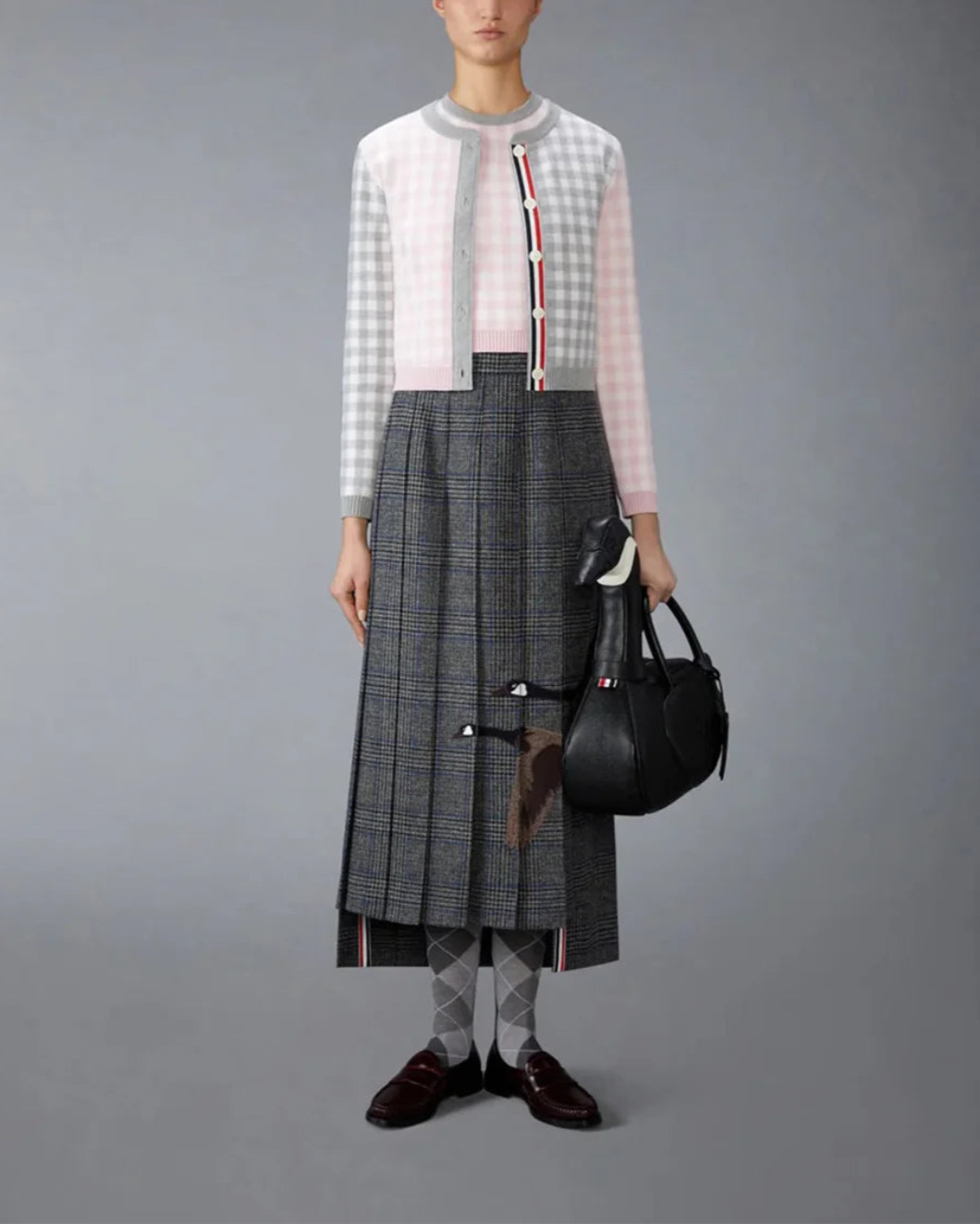 FUNMIX GINGHAM CHECK JACQUARD MERINO WOOL SHELL TOP - 5