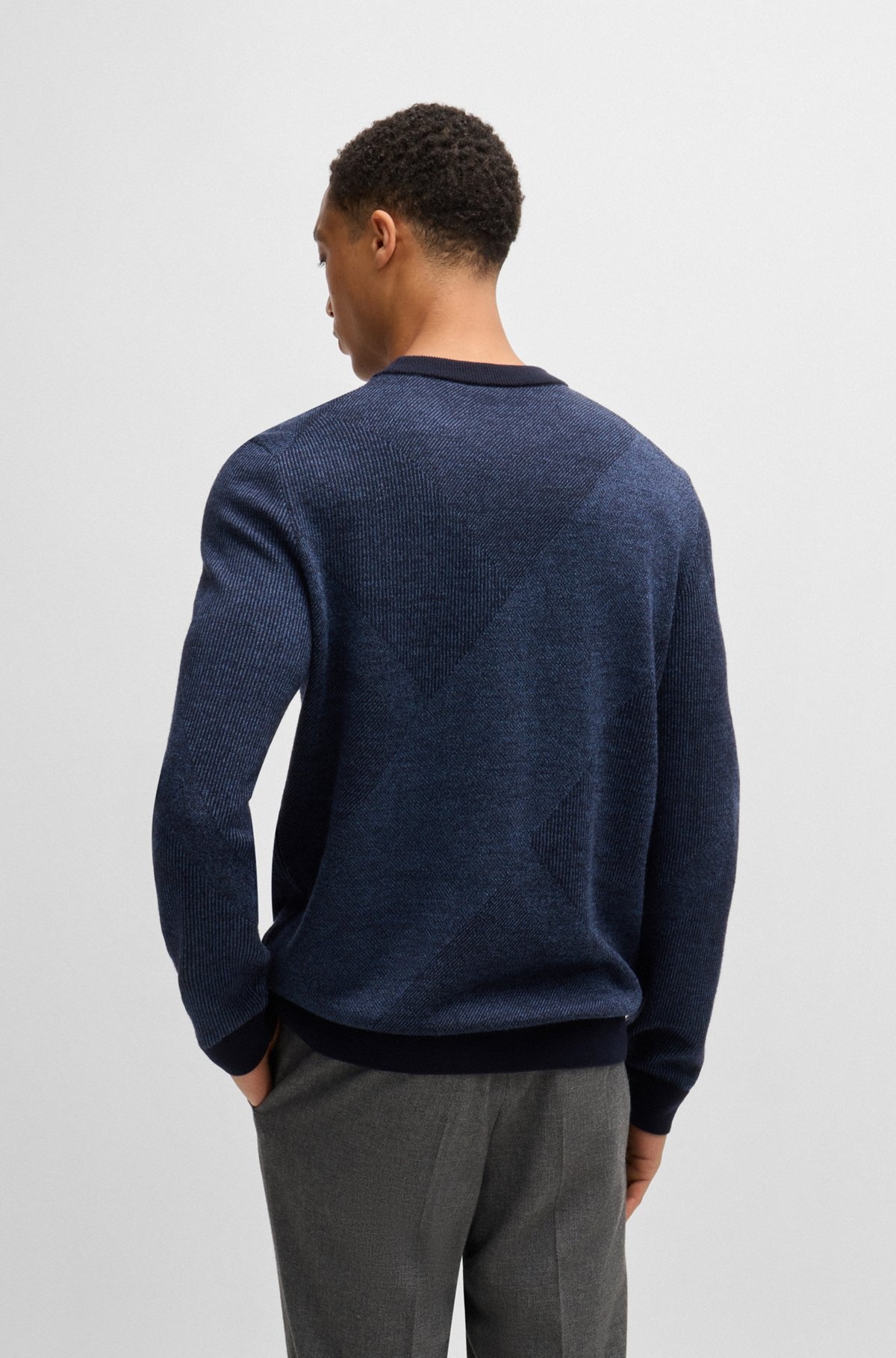 VIRGIN-WOOL SWEATER WITH TWO-TONE JACQUARD PATTERN - 5