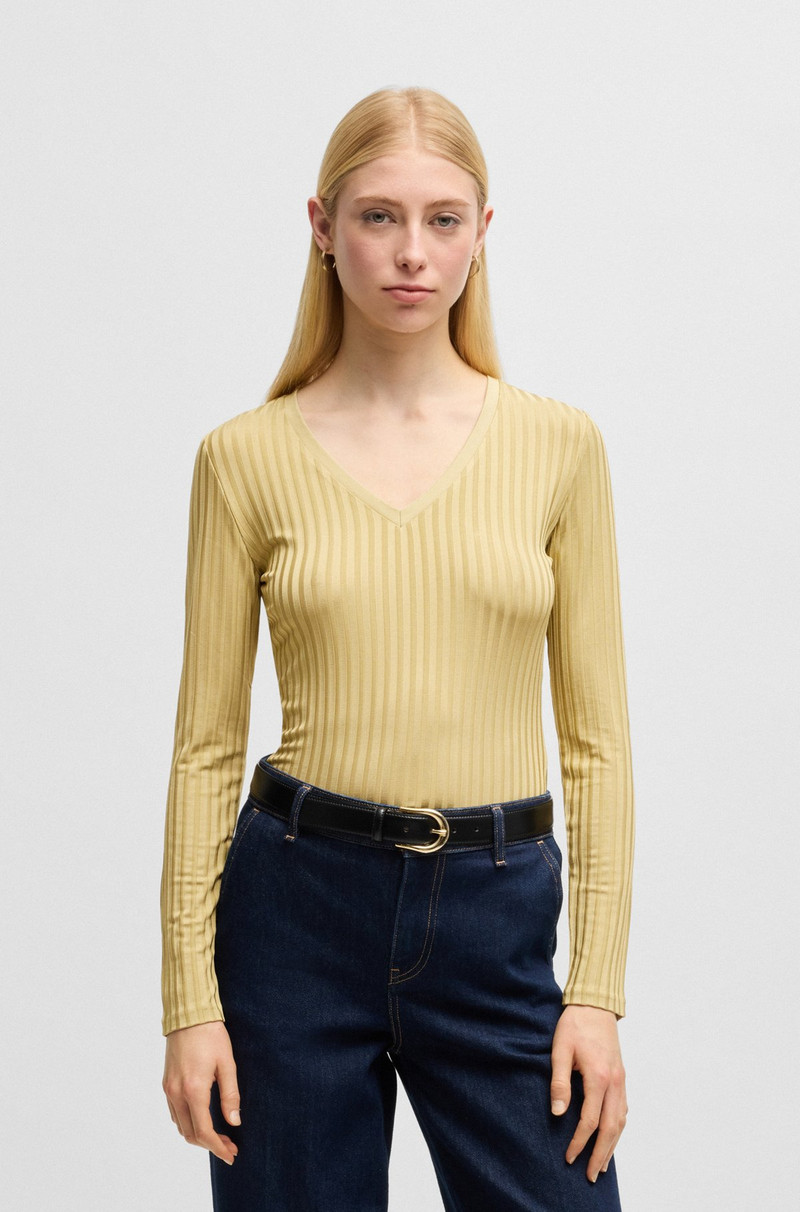BOSS LONG-SLEEVED V-NECK TOP IN LUSTROUS RIBBED JERSEY outlook