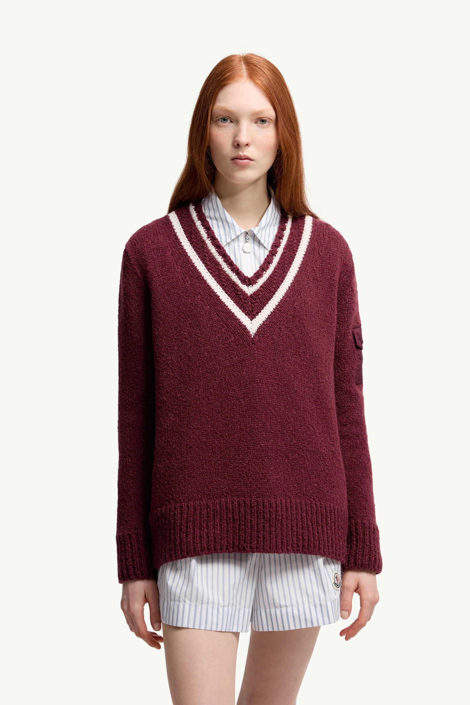 Padded V-Neck Cotton & Wool Blend Sweater - 3