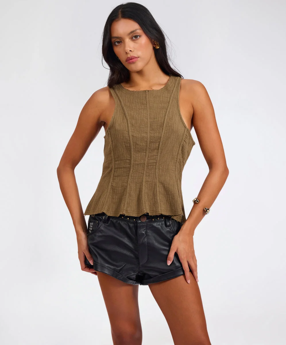 Desert Muse Peplum Tank Top - Khaki - 1