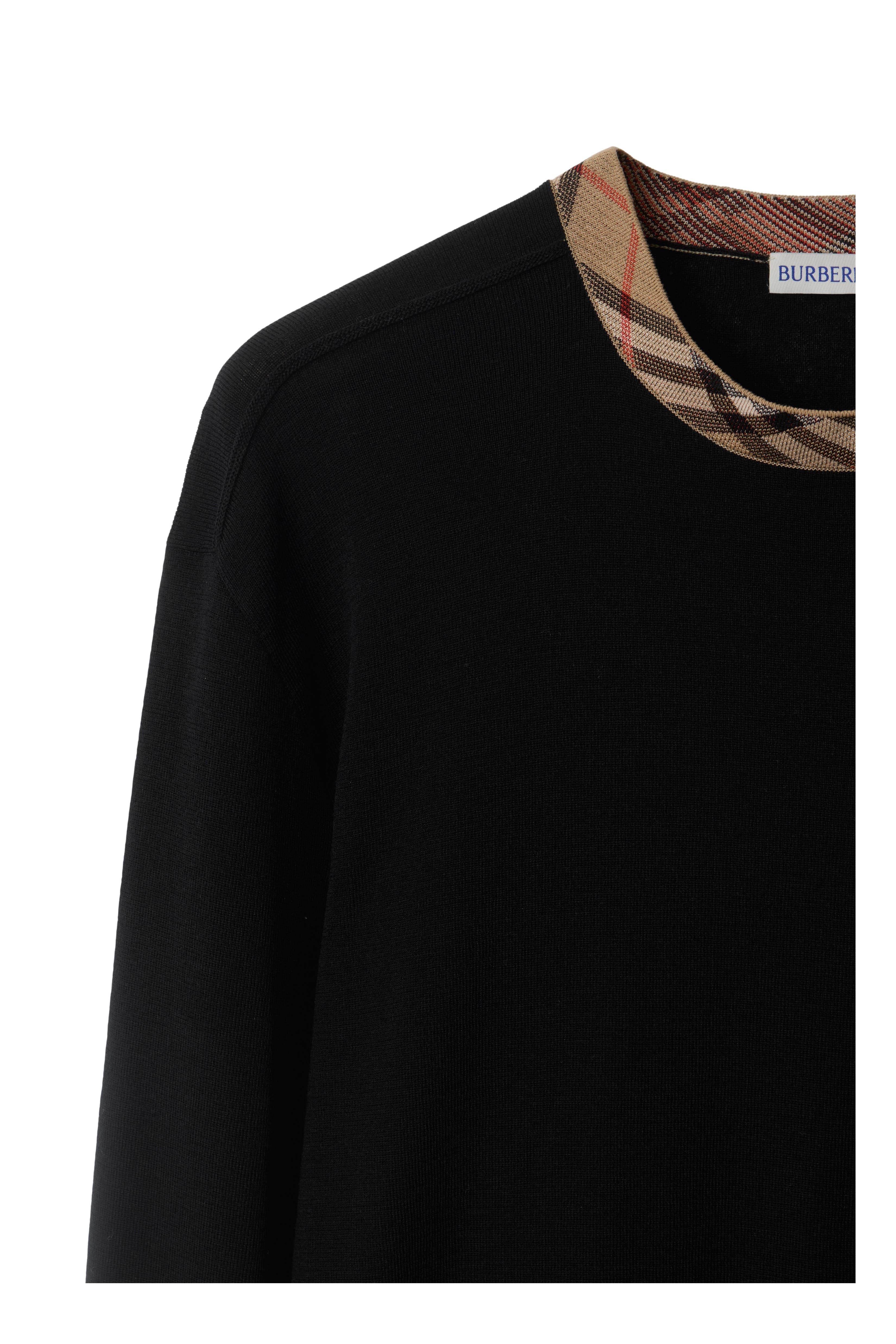 burberry Check Trim Wool Sweater in Black at Nordstrom - 6