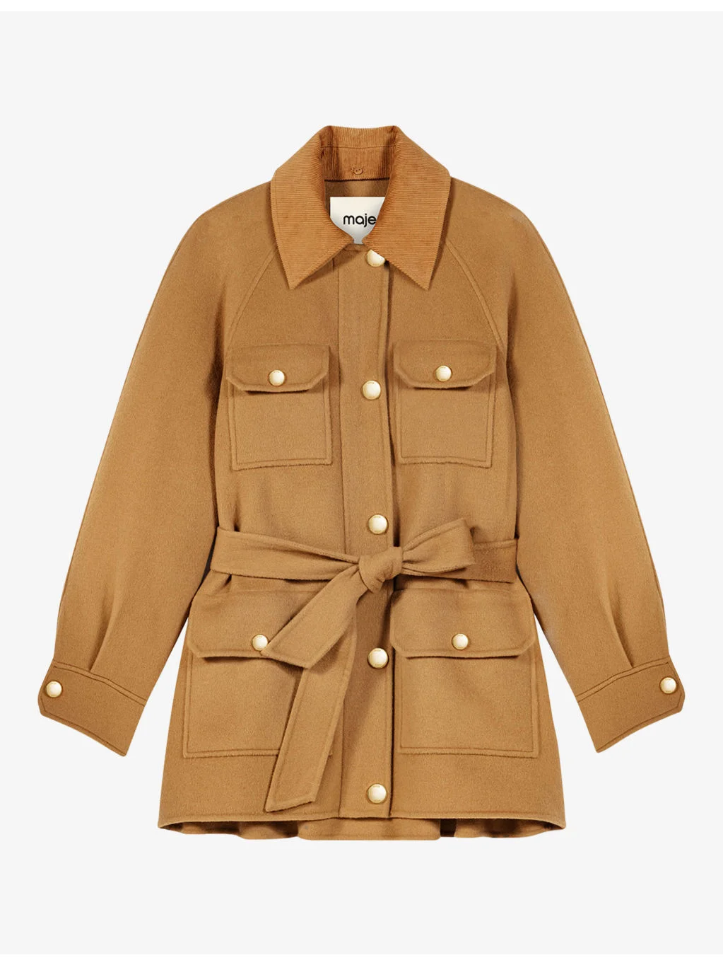 Corduroy-Collar Flap-Pocket Wool-Blend Coat - 1