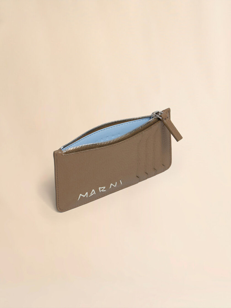 Marni BROWN LEATHER CARD CASE WITH MARNI MENDING outlook