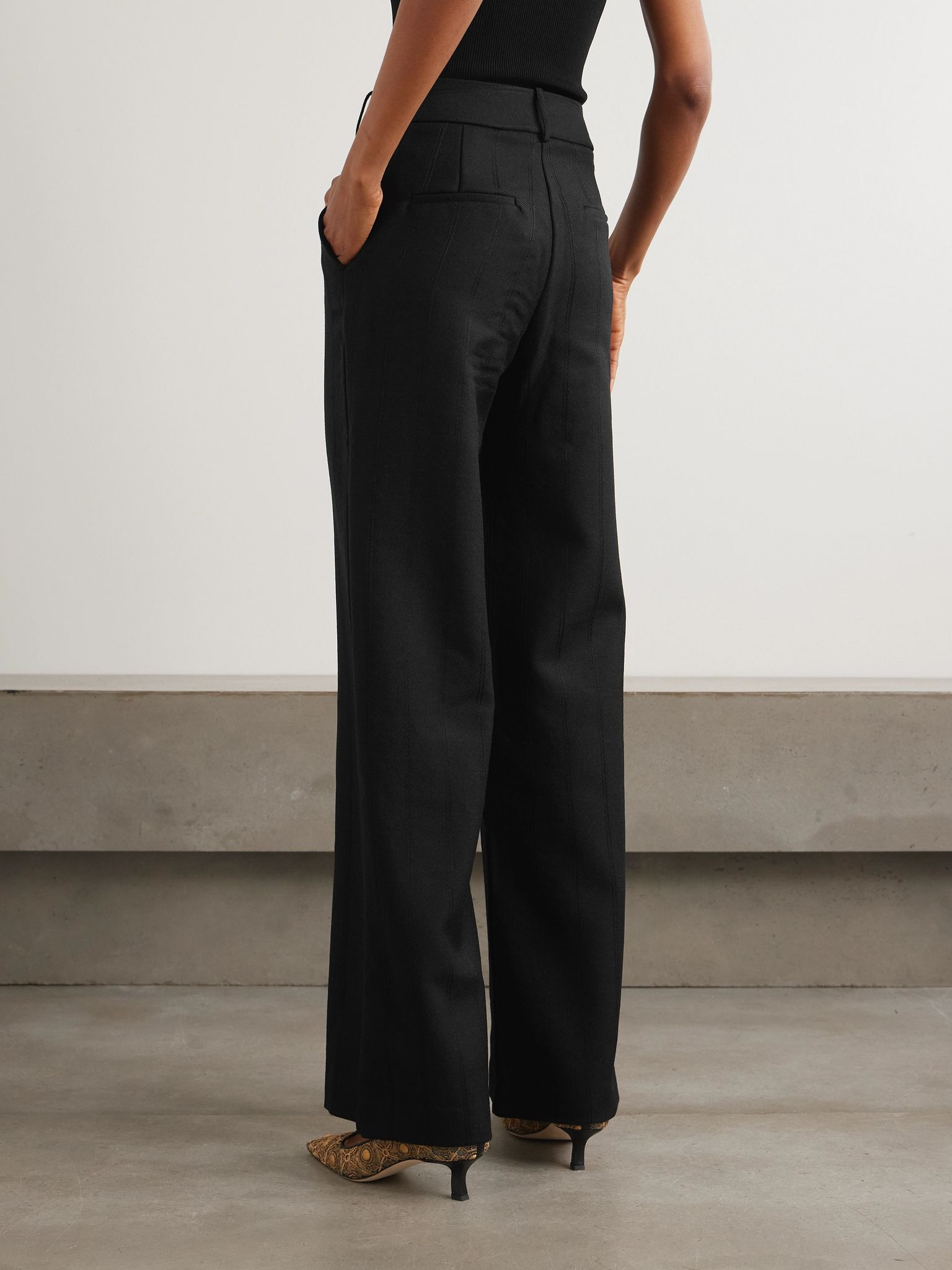 Beatrice striped wool wide-leg pants Black - 4