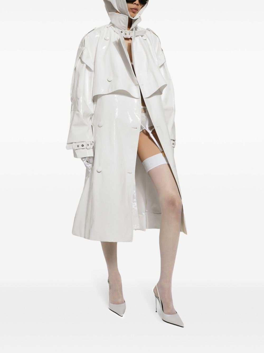 belted patent-finish trench coat - 2