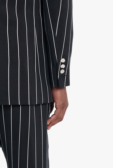 Black and white striped cuprammonium blazer with double-breasted buttoned fastening - 5