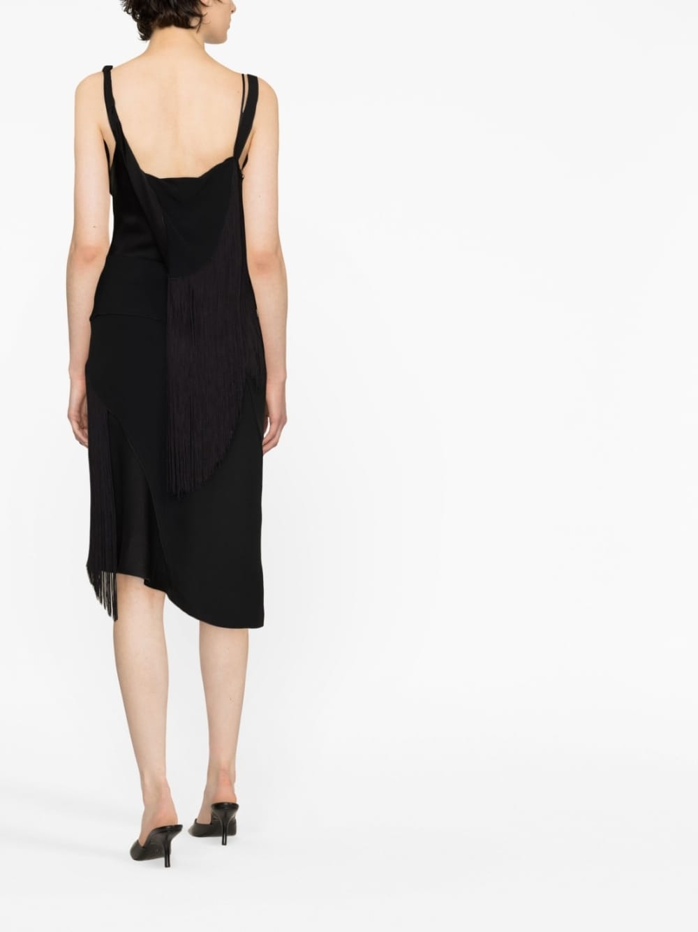 asymmetric fringed slip dress - 3