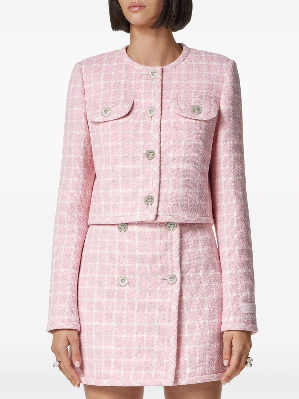 Medusa Head-buttons checked cropped jacket - 3