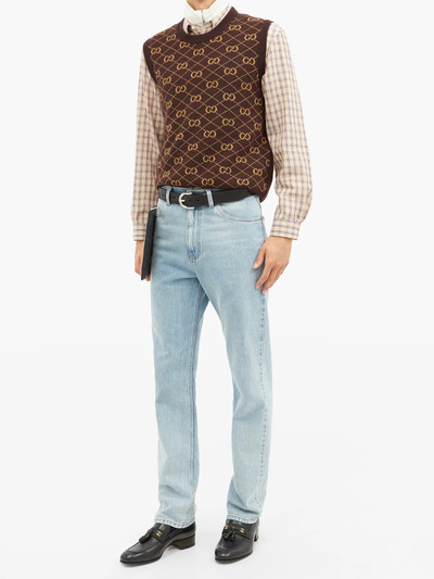 GUCCI Bird-embroidered checked cotton-blend shirt outlook