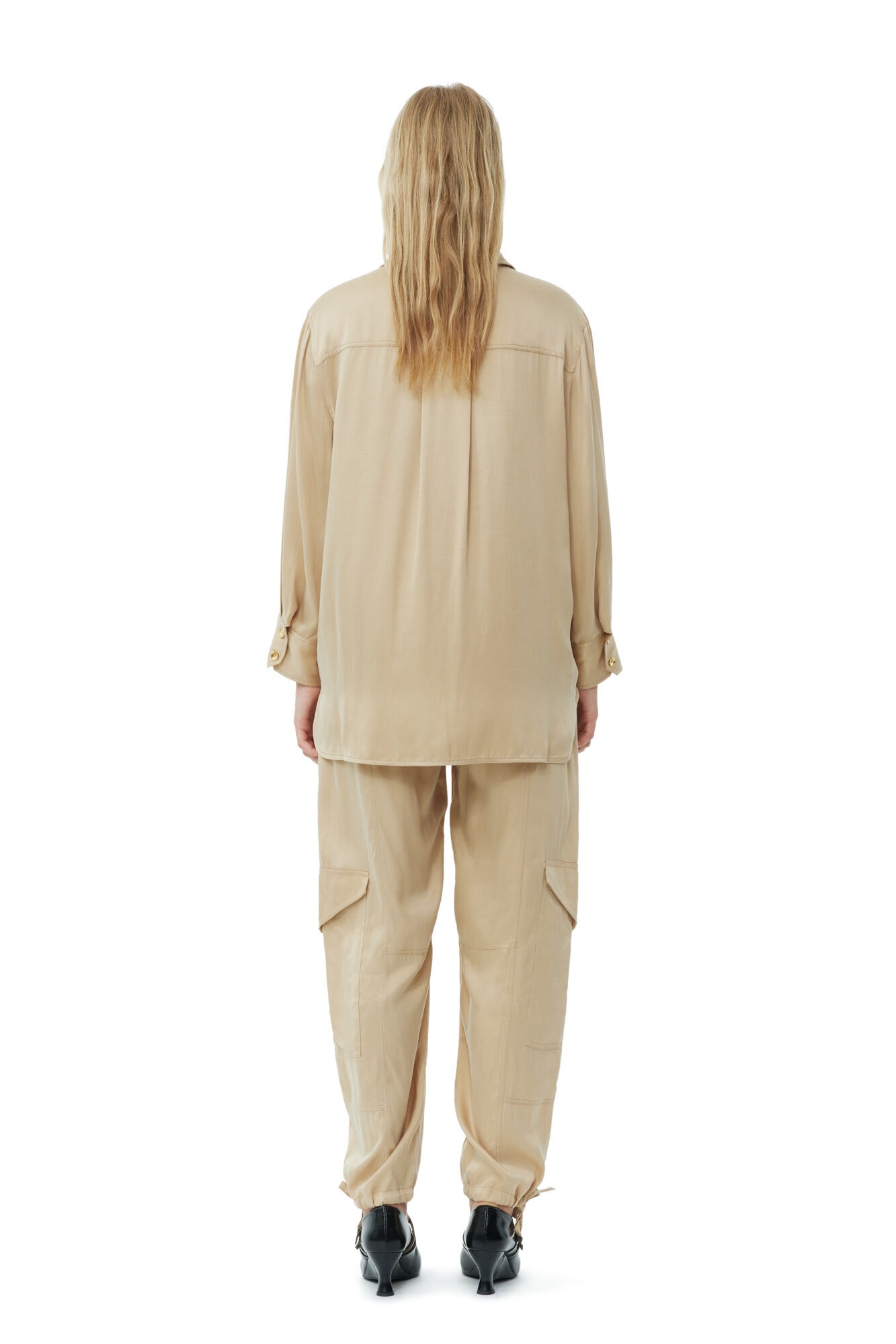 BEIGE WASHED SATIN SHIRT - 6