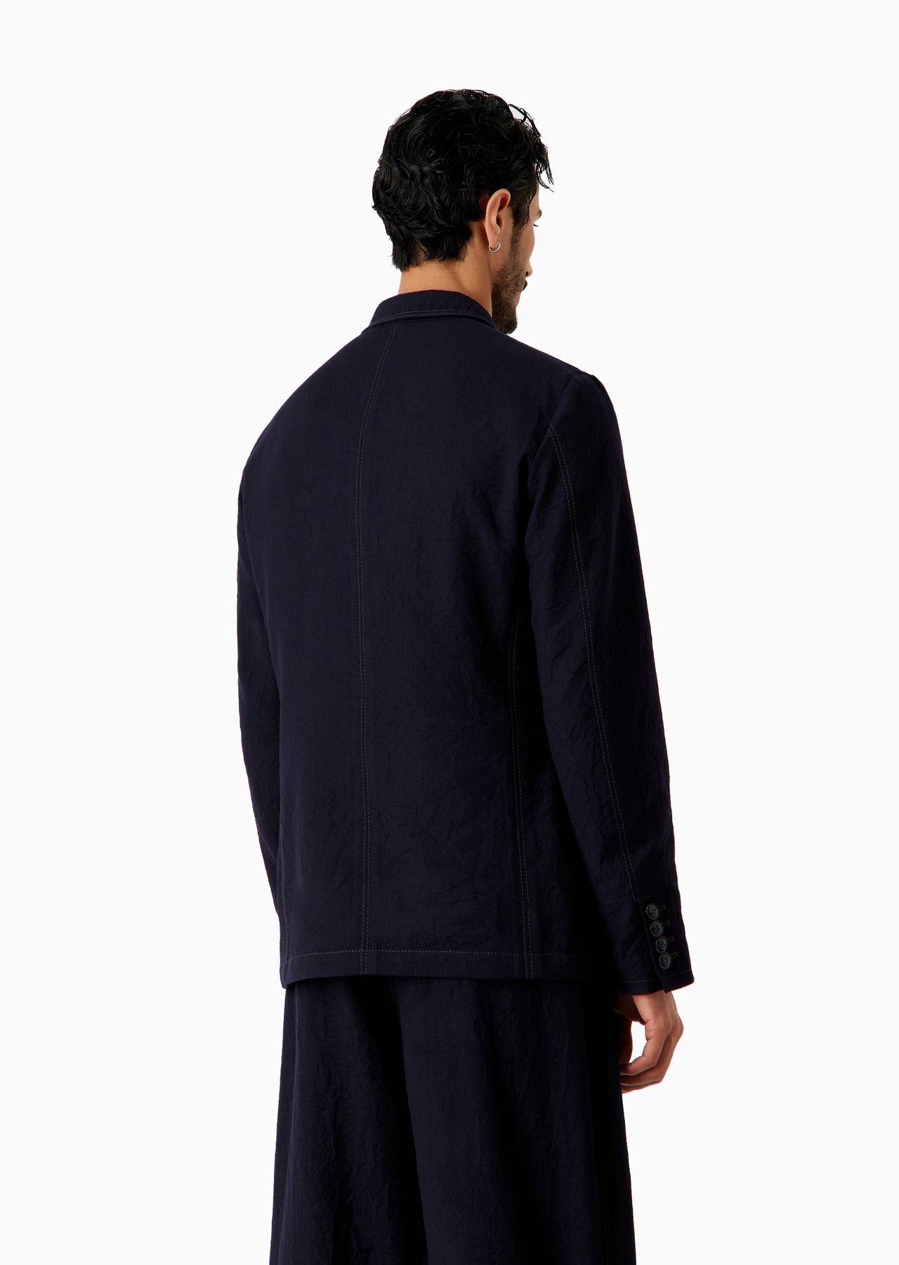 Single-breasted crinkled wool flannel jacket - 3
