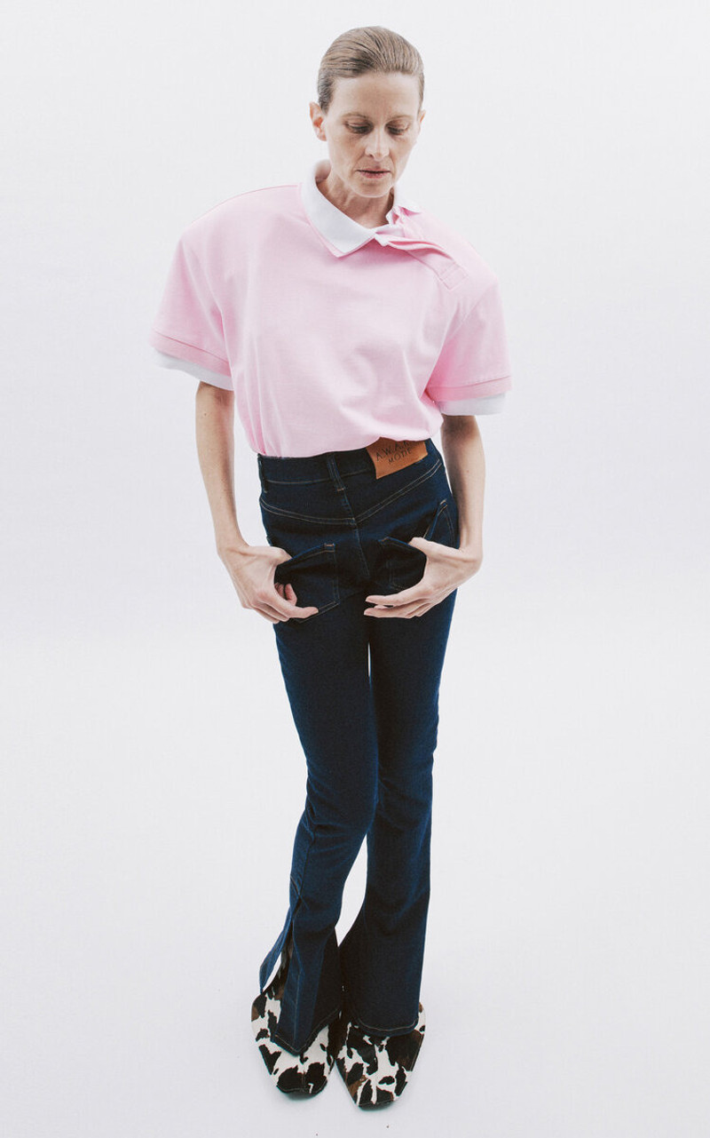 A.W.A.K.E. MODE Cotton Double-Collar Rugby Top with Shoulder Pads multi outlook