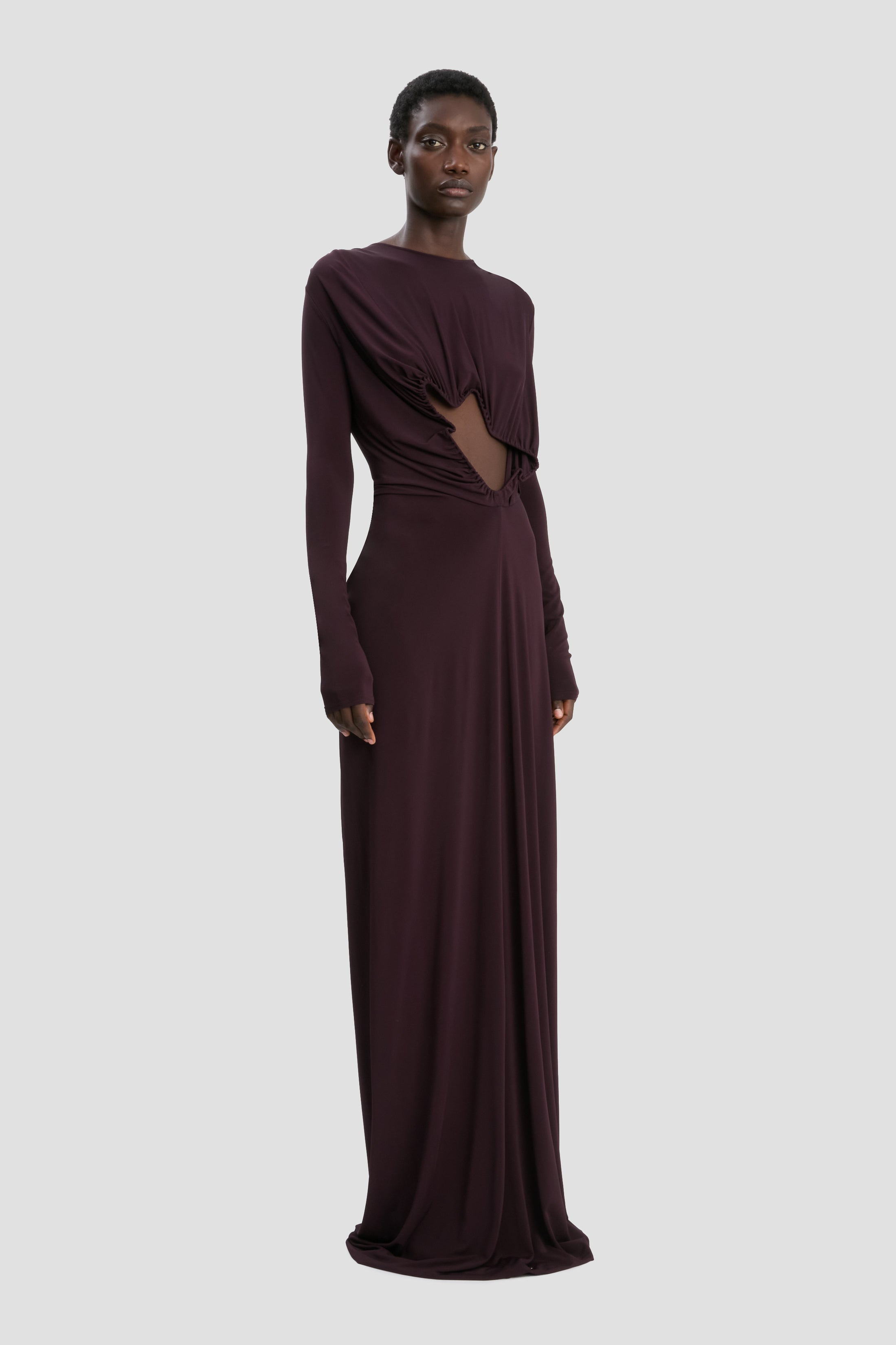 Cut-Out Wire Gown In Merlot - 3