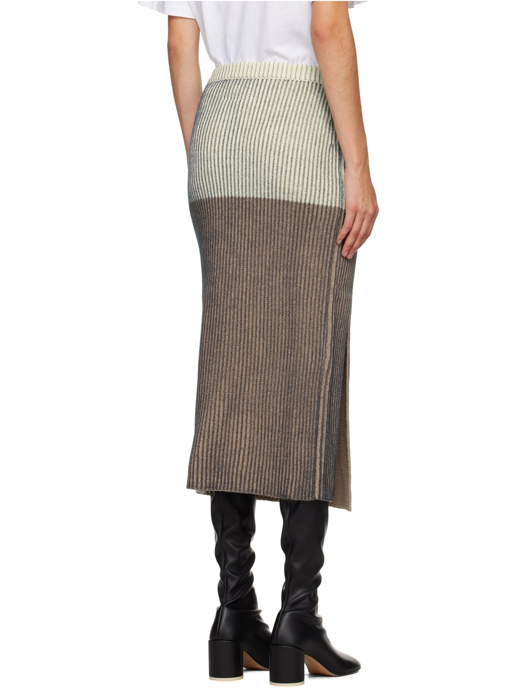 Off-White & Beige Vented Midi Skirt - 3
