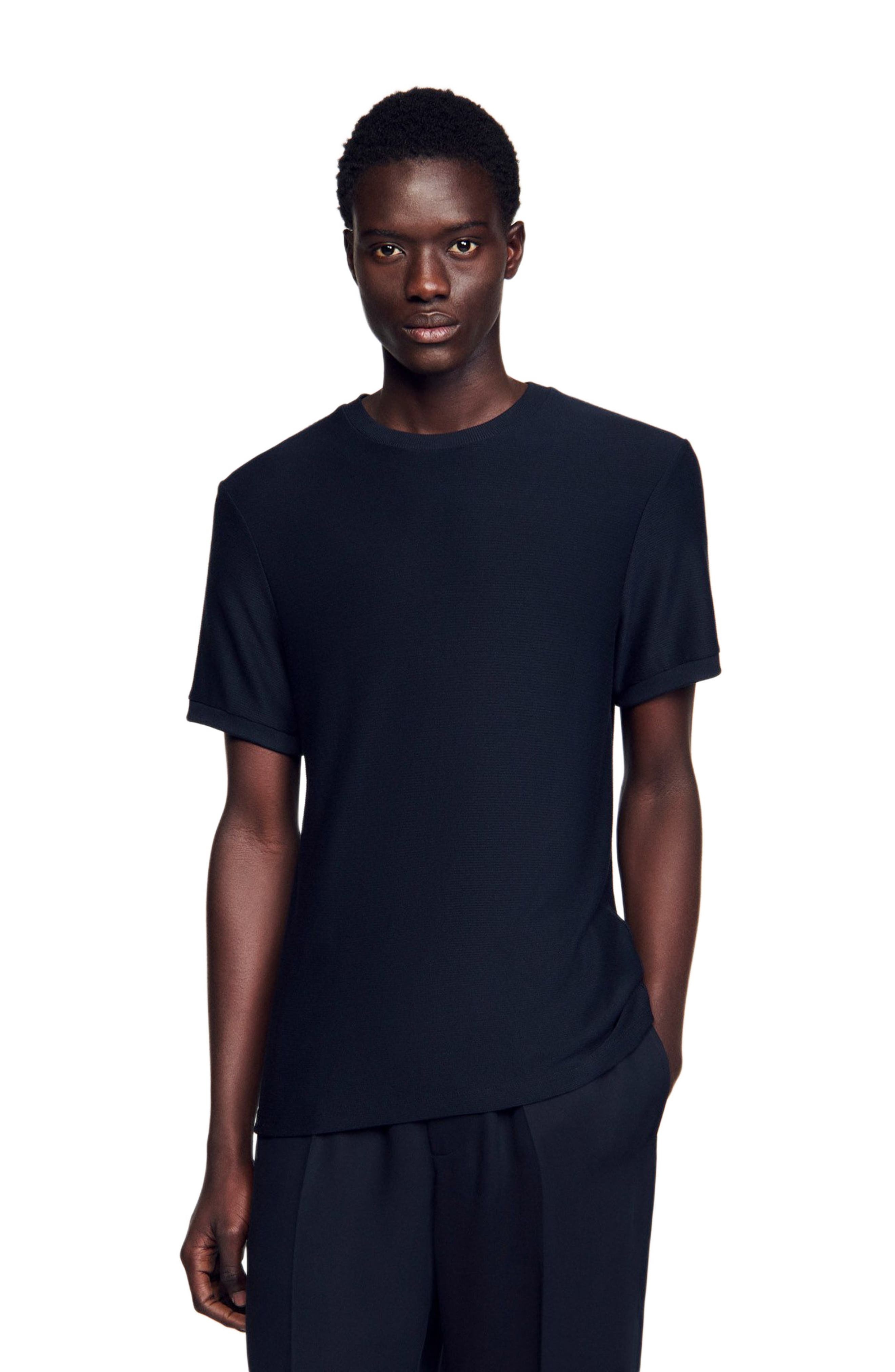 SANDRO Round neck T-shirt in Midnight Blue at Nordstrom - 4