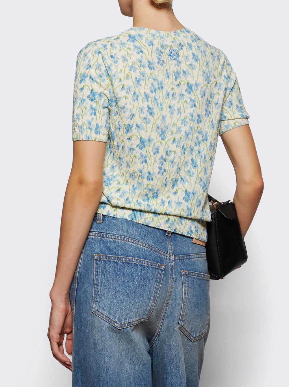 Short Sleeve Sweater Blue Floral - 4