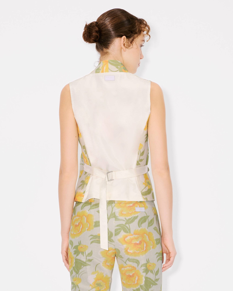 'KENZO Peonies' kimono waistcoat in cotton linen and satin solid 4