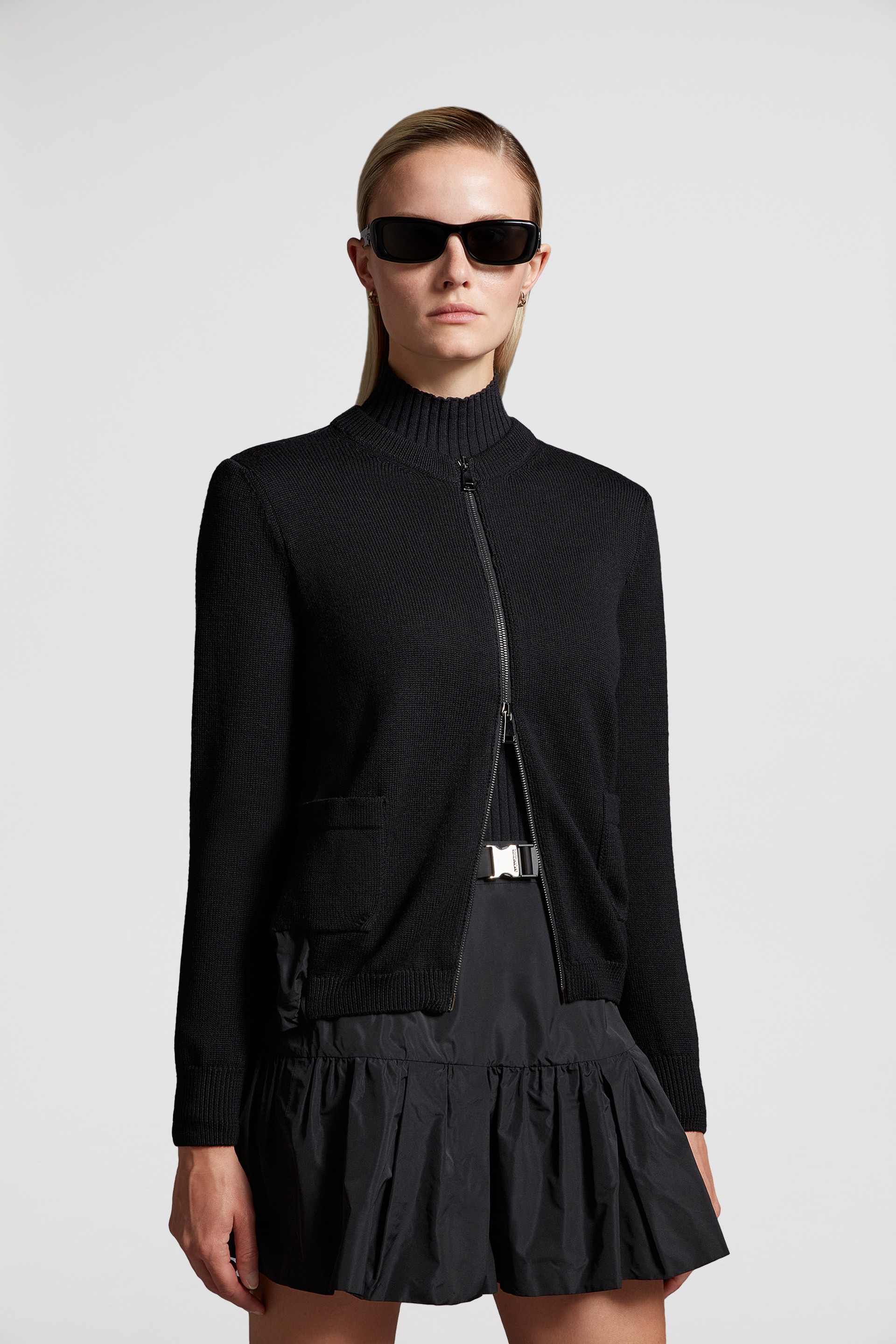 Wool & Taffeta Zip-Up Cardigan - 2
