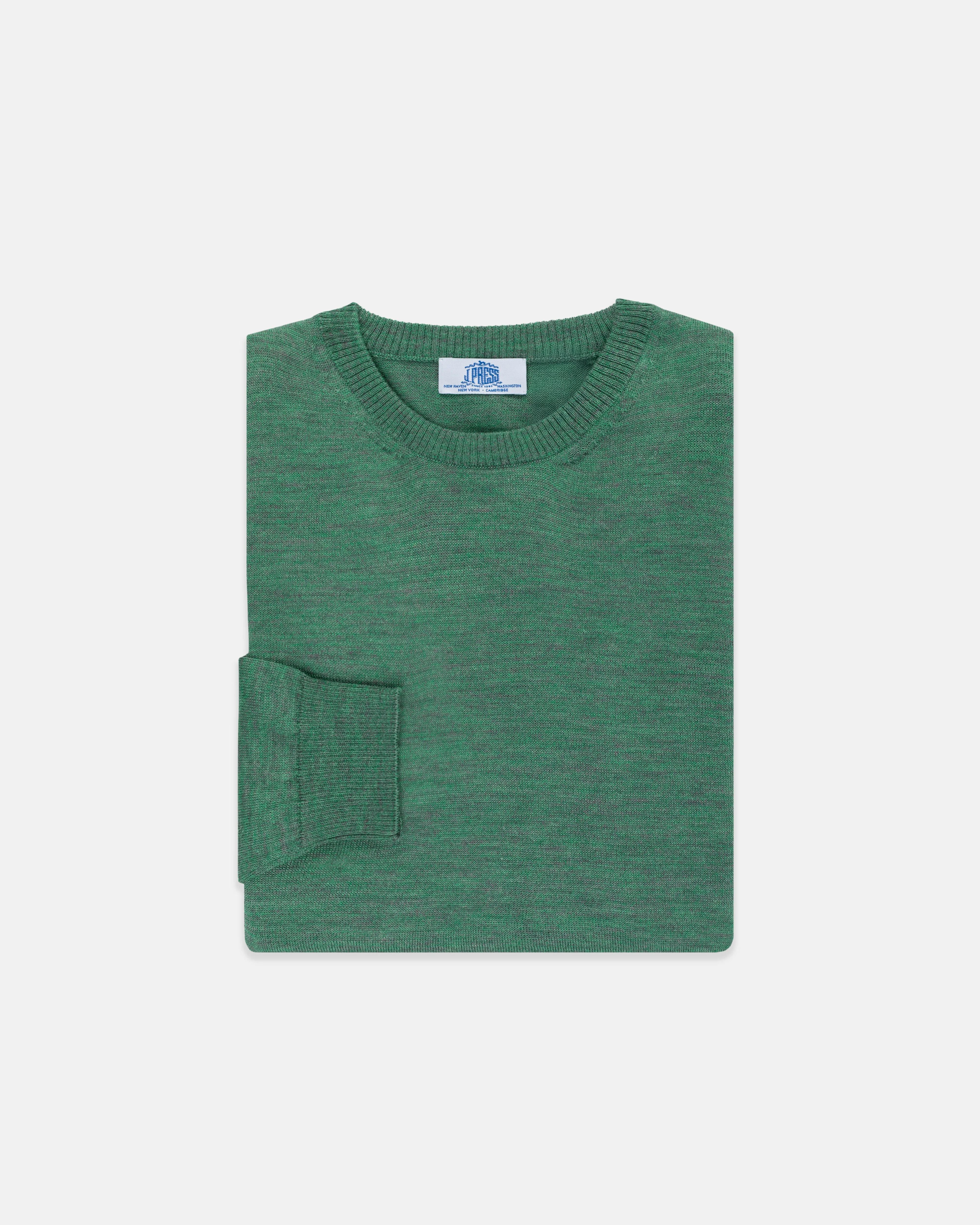 GREEN ALPACA/SILK CREWNECK SWEATER - CLASSIC FIT - 1