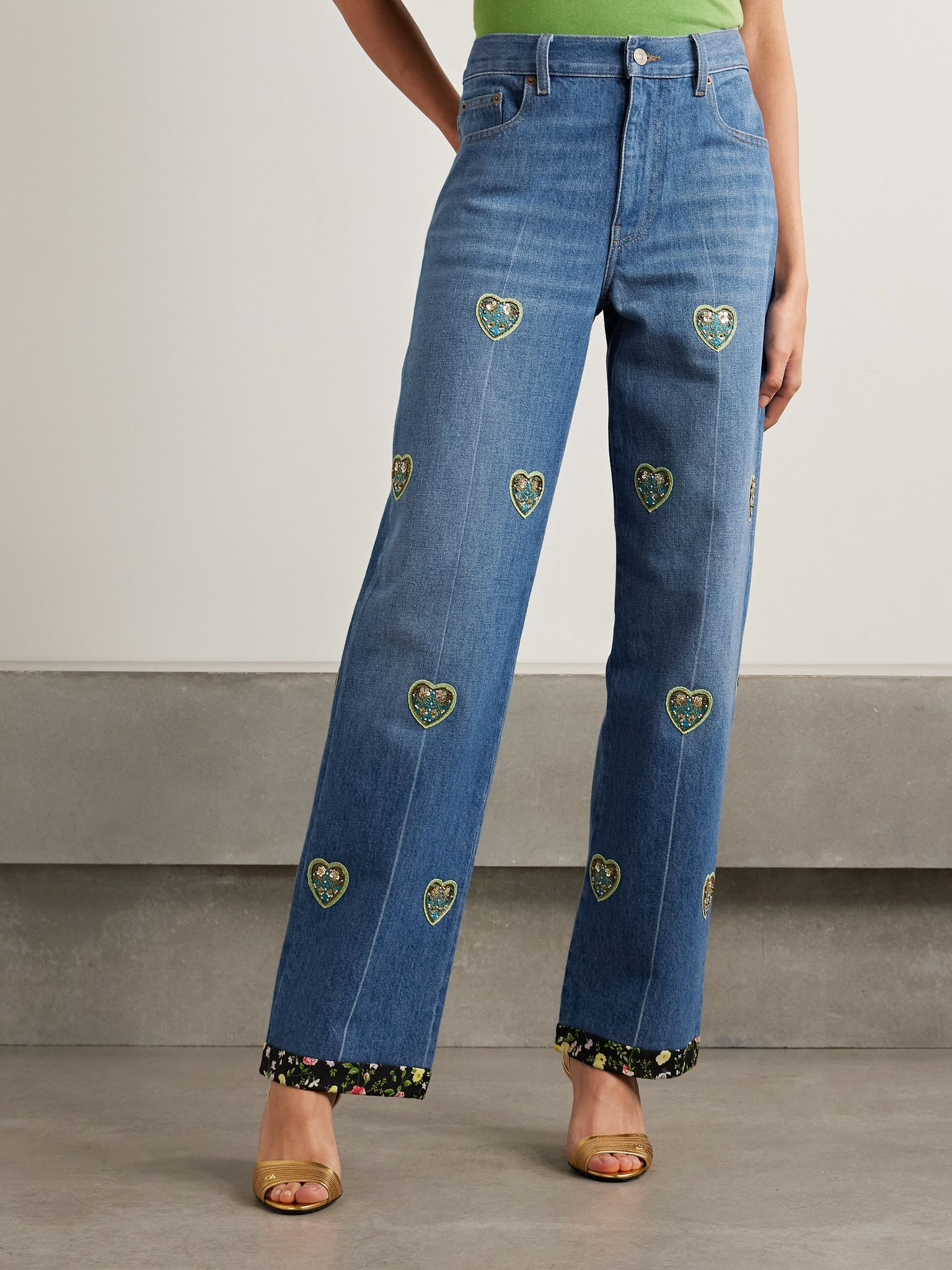 Embroidered embellished high-rise straight-leg jeans Dark denim - 3