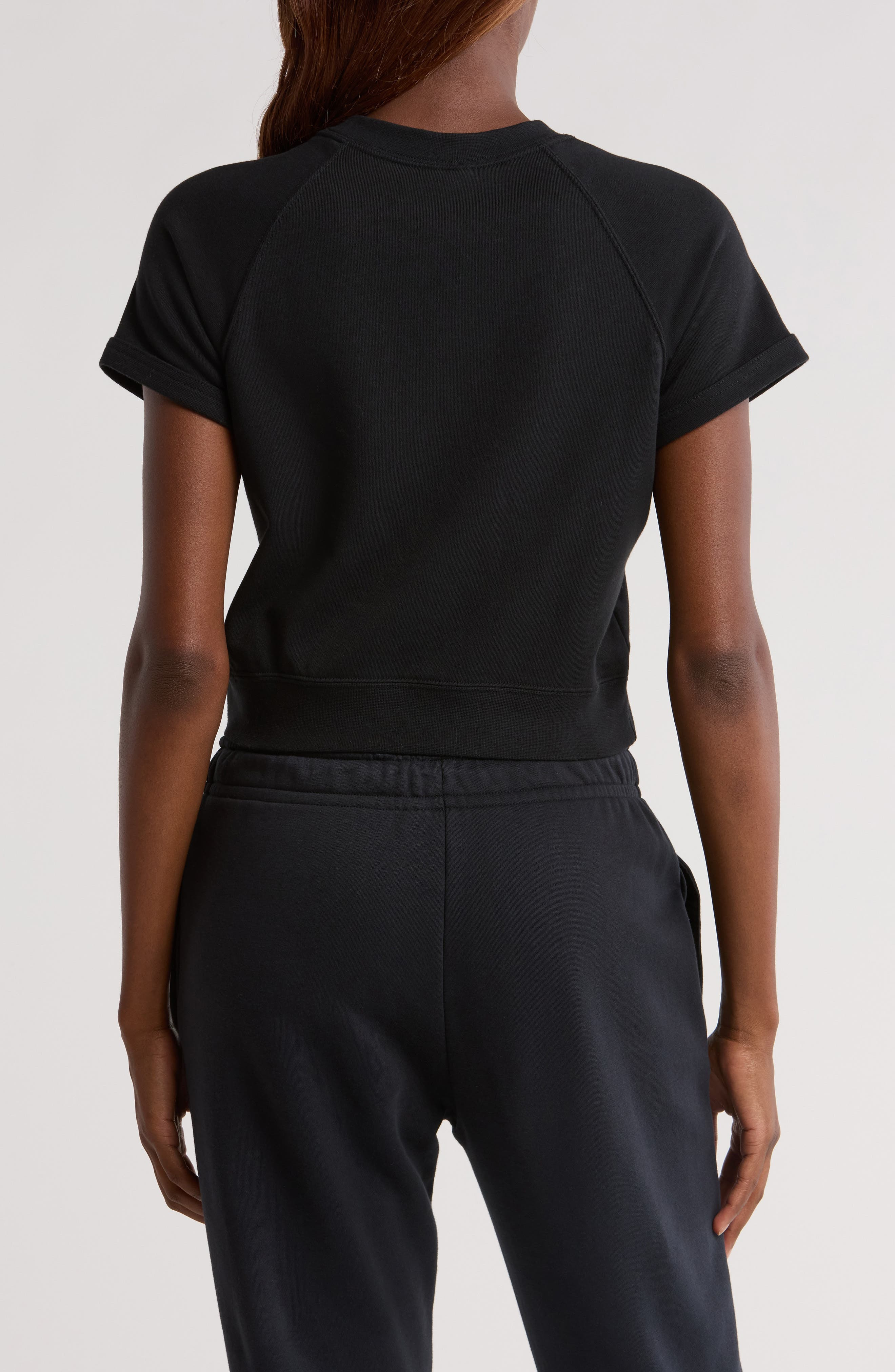 Nike Sportswear Chill Crop Cotton Blend French Terry Top in Black/Sail at Nordstrom - 2