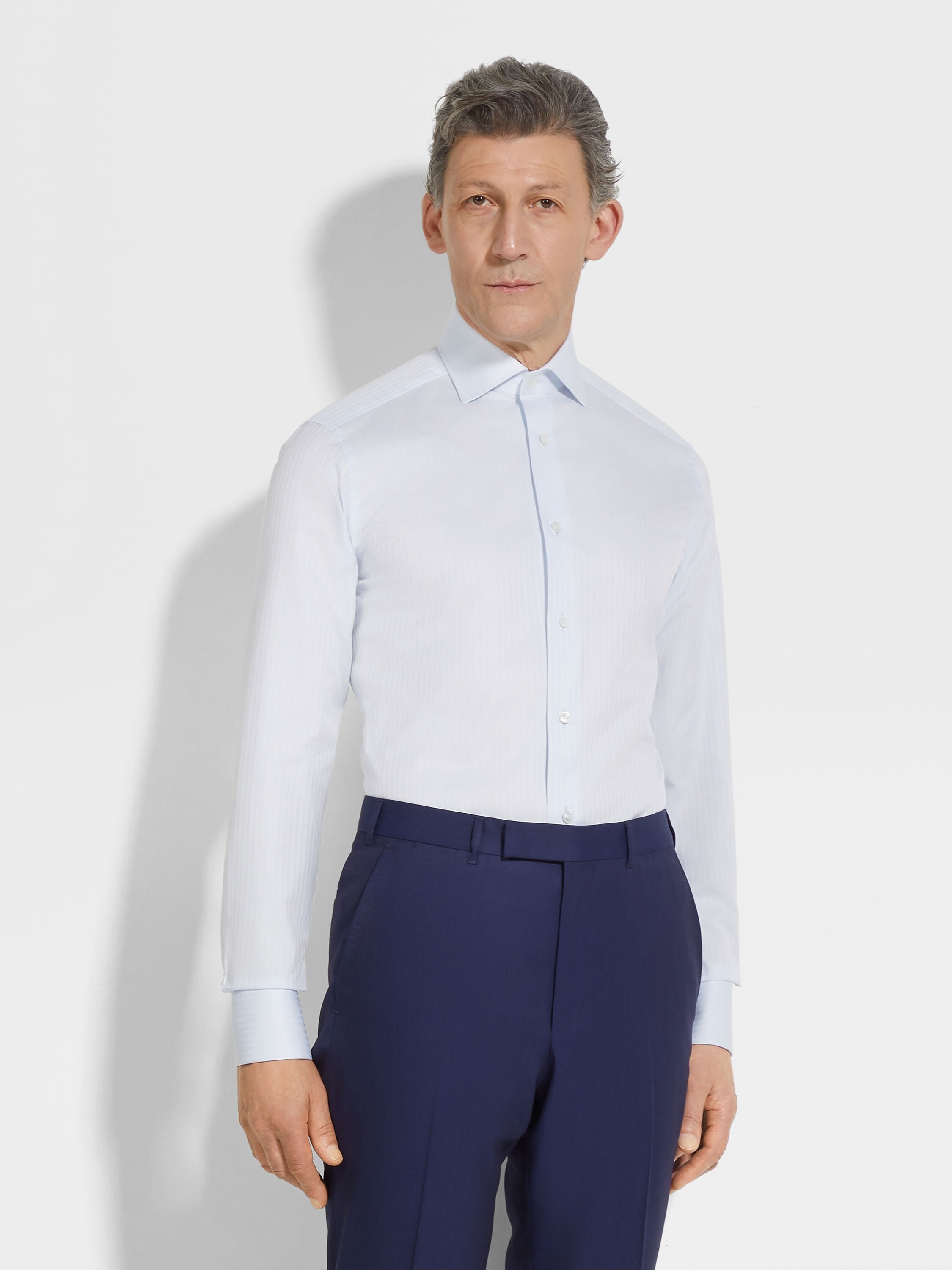 LIGHT BLUE STRUCTURED STRIPED CENTOVENTIMILA COTTON SHIRT - 3