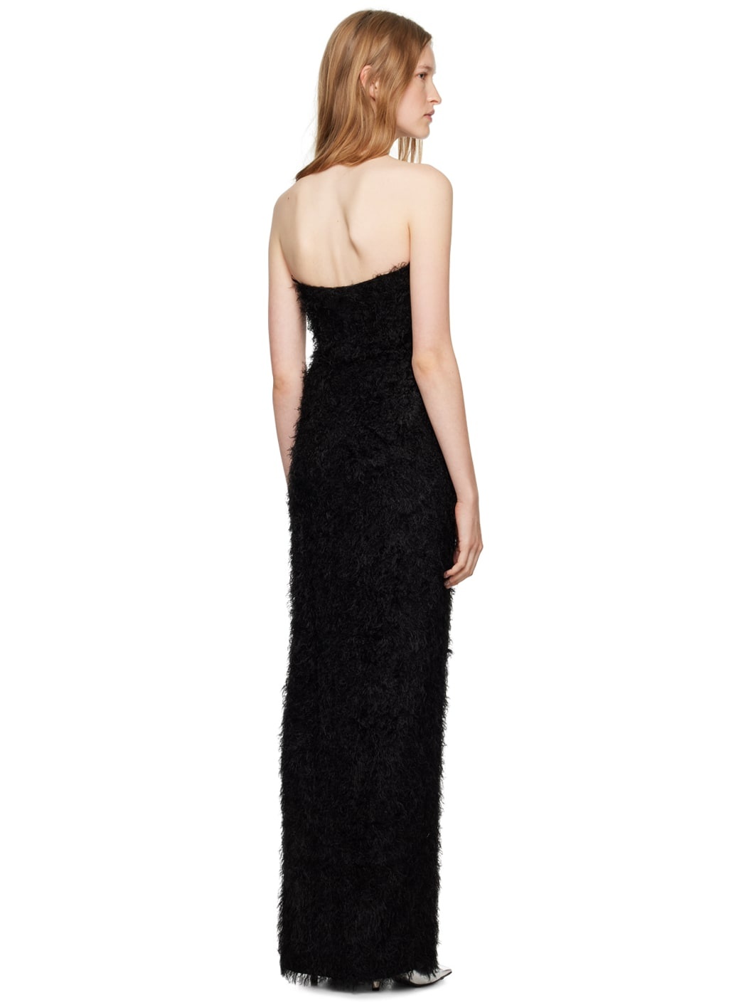 Black Strapless Fil Coupé Maxi Dress - 3