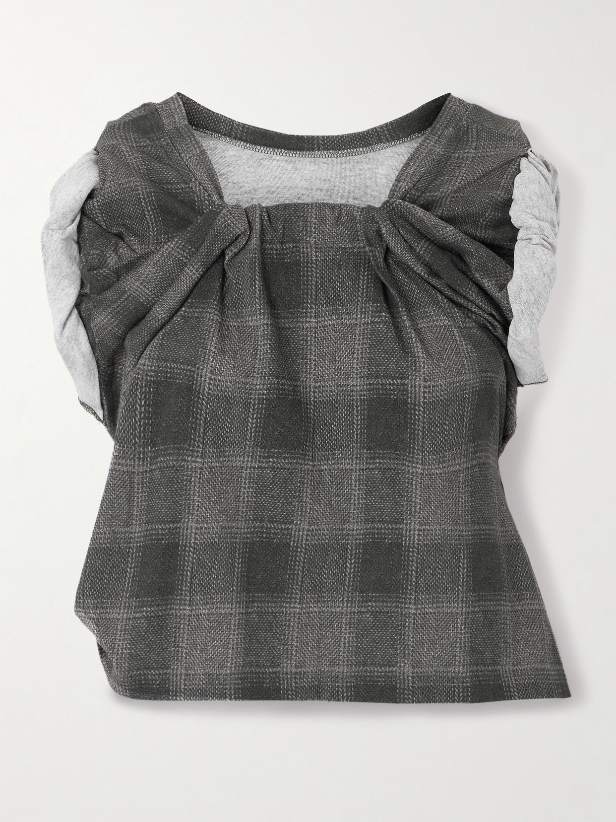 Asymmetric Checked Cotton T-shirt - 1
