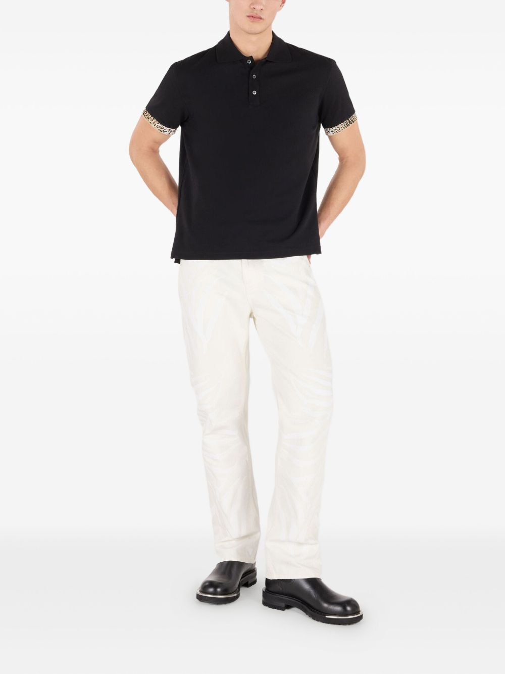 jaguar-print cuff polo shirt - 2