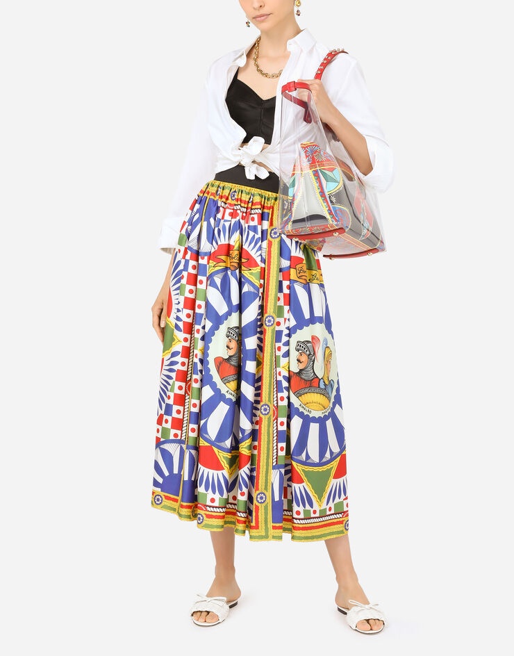 Carretto-print twill calf-length skirt - 5