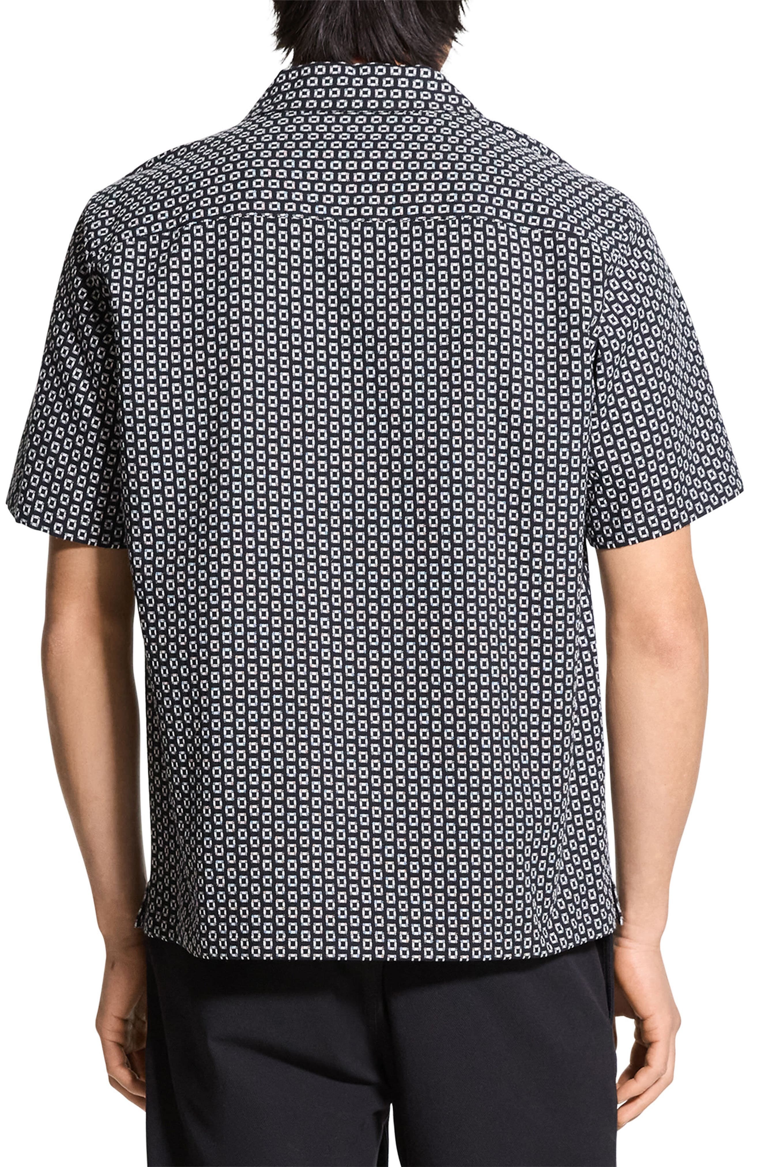 Theory Noll Gemometric Cotton Camp Shirt in Black/White at Nordstrom - 3
