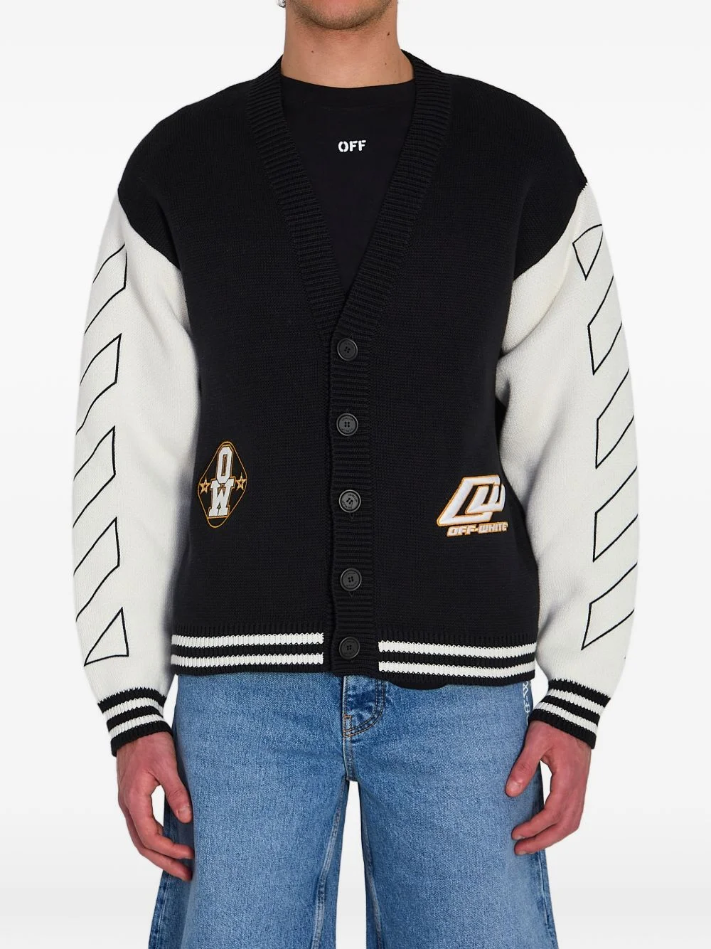ribbed embroidery varsity cardigan - 1