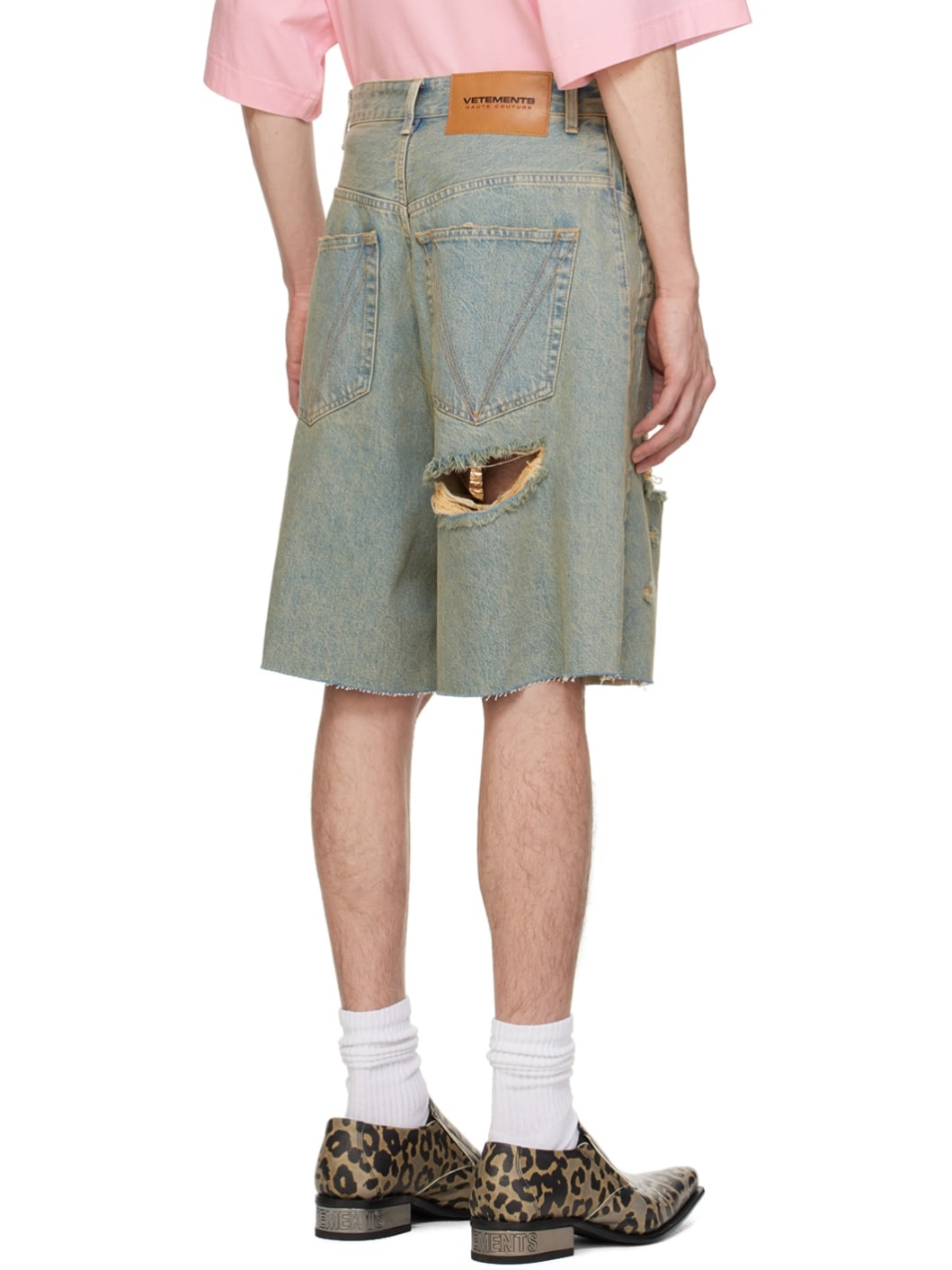 Blue Destroyed Denim Shorts - 3