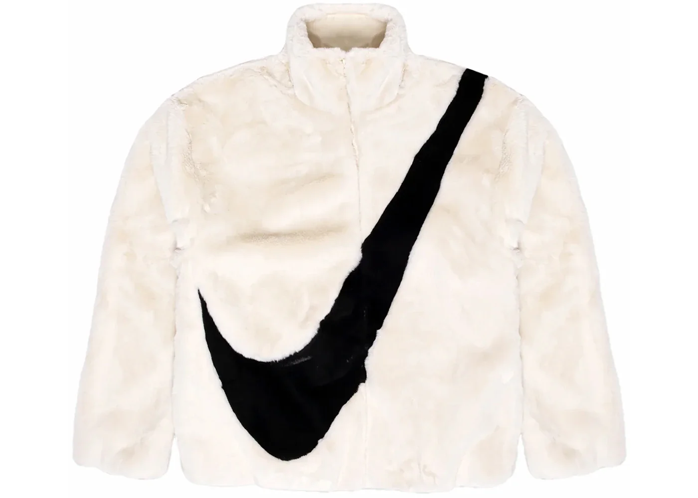 Nike Sportswear Women's Oversized Swoosh Logo Faux Fur Jacket Fossil/Black - 1