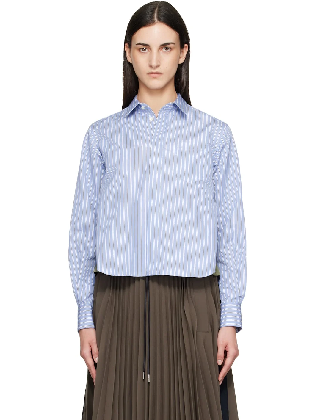 Blue & Khaki Cotton Poplin x Nylon Twill Shirt - 1