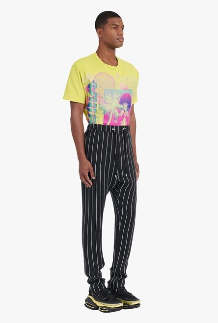Black and white striped cuprammonium harem-cut pants - 7