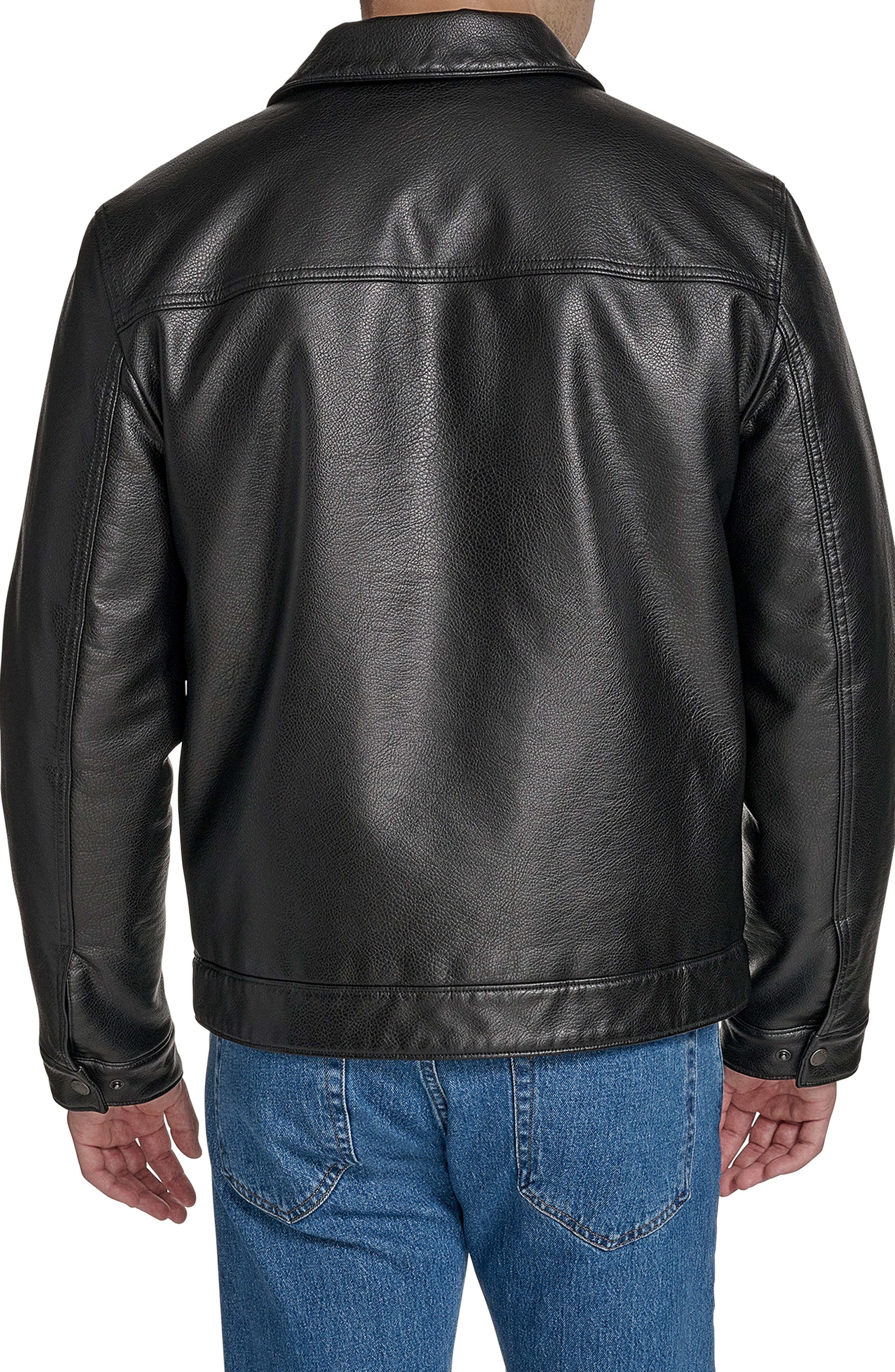 levi's Relaxed Water Resistant Faux Leather Trucker Jacket in Black at Nordstrom - 2