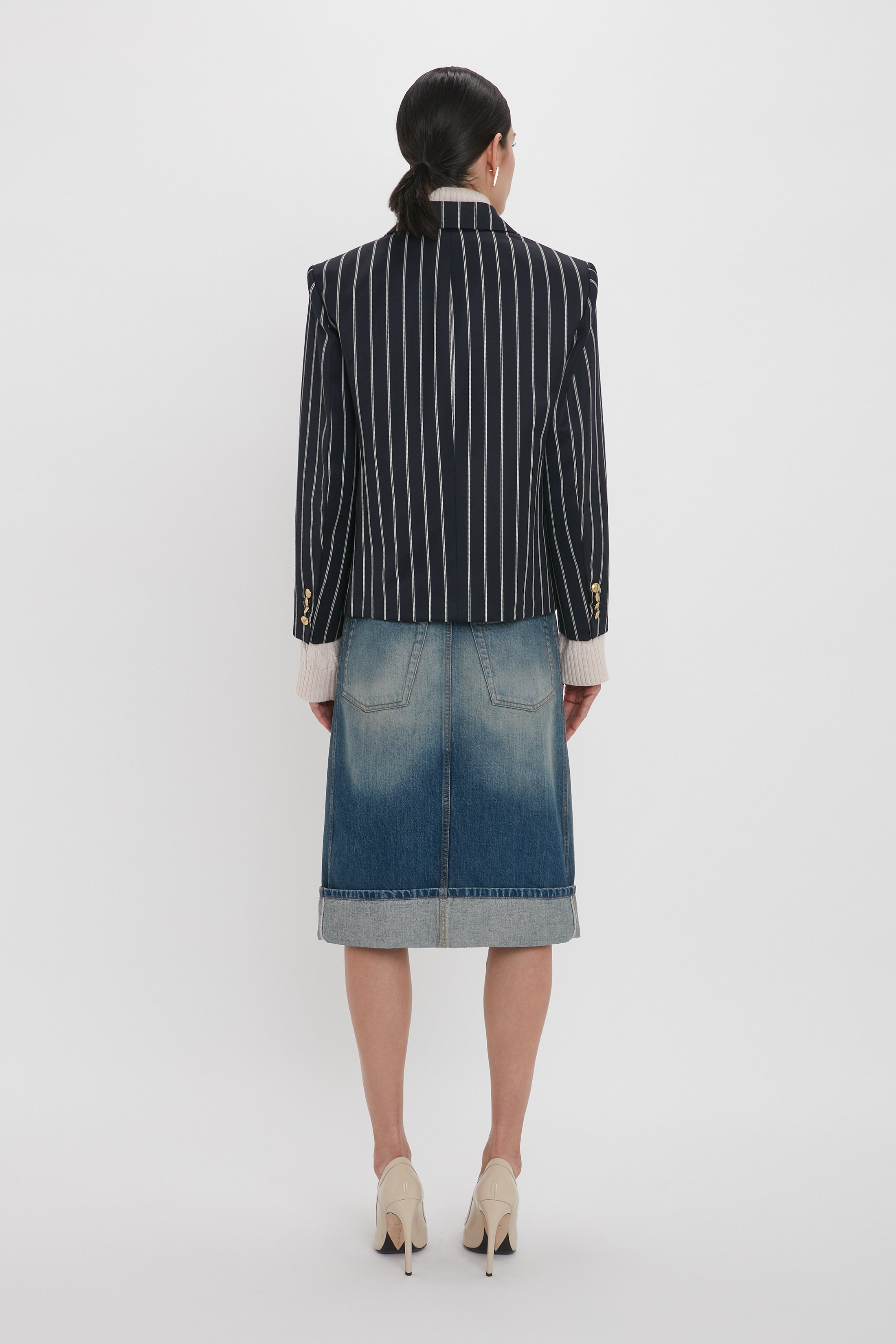Placket Detail Denim Skirt In Heavy Vintage Indigo Wash - 4