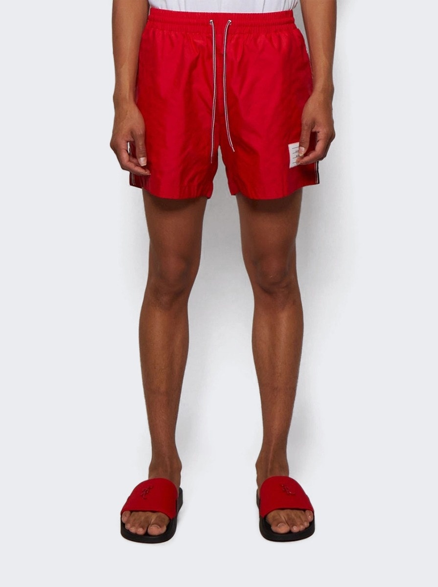 Drawcord Waist Solid Swim Trunks Red - 5