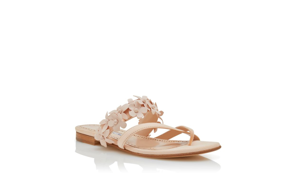 Light Beige Nappa Leather Flat Sandals - 3