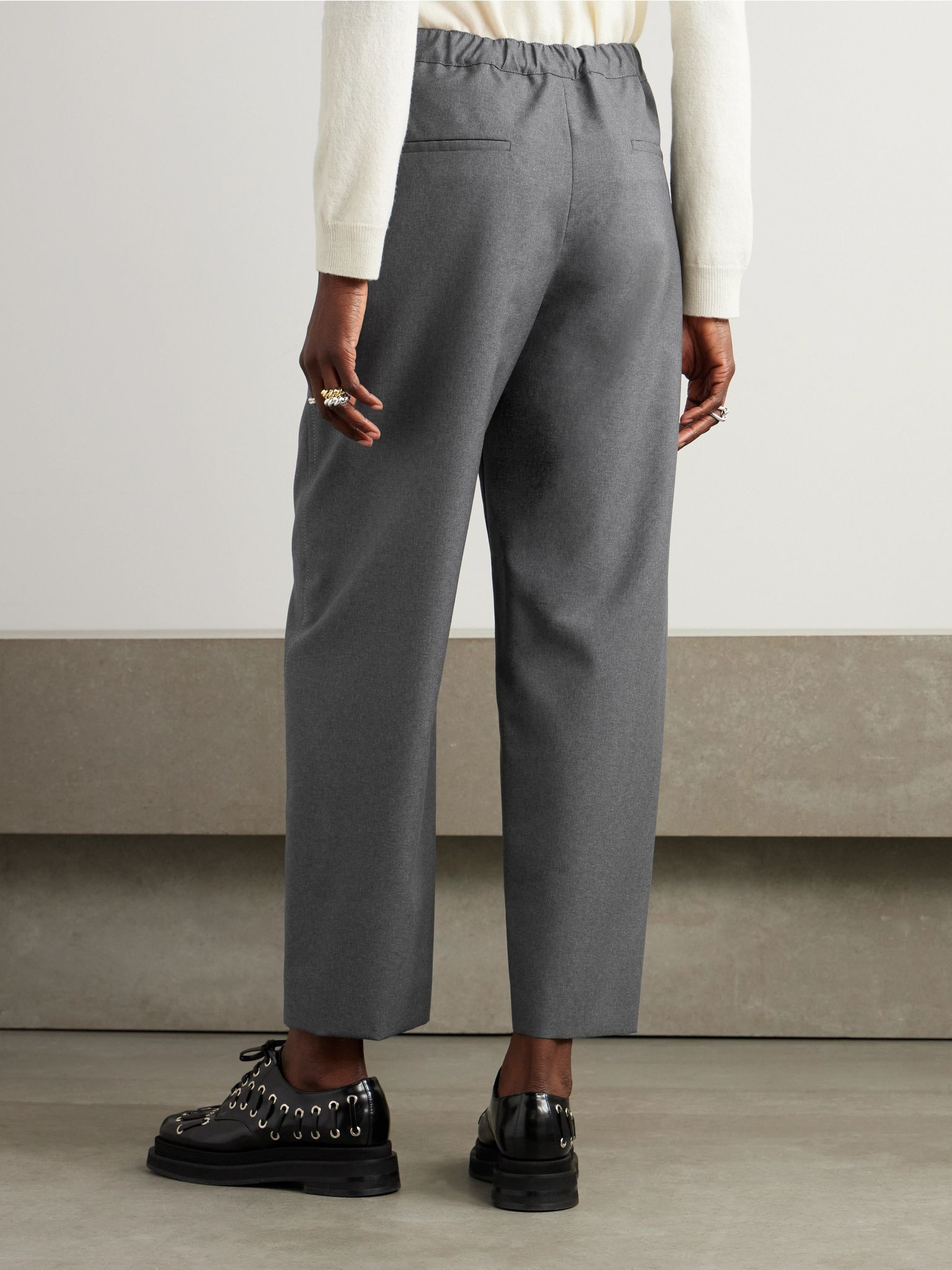 Cropped embroidered wool straight-leg pants Gray - 4