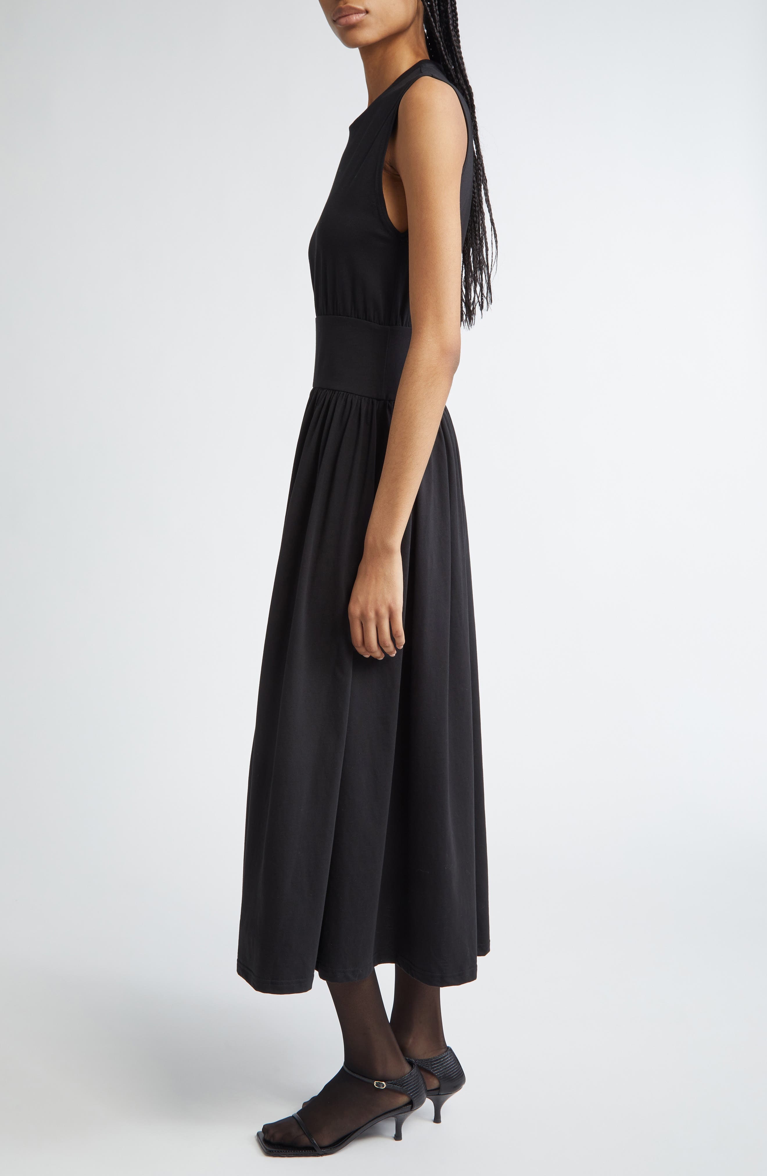 TOTEME Sleeveless Cotton Midi Dress in Black at Nordstrom - 3