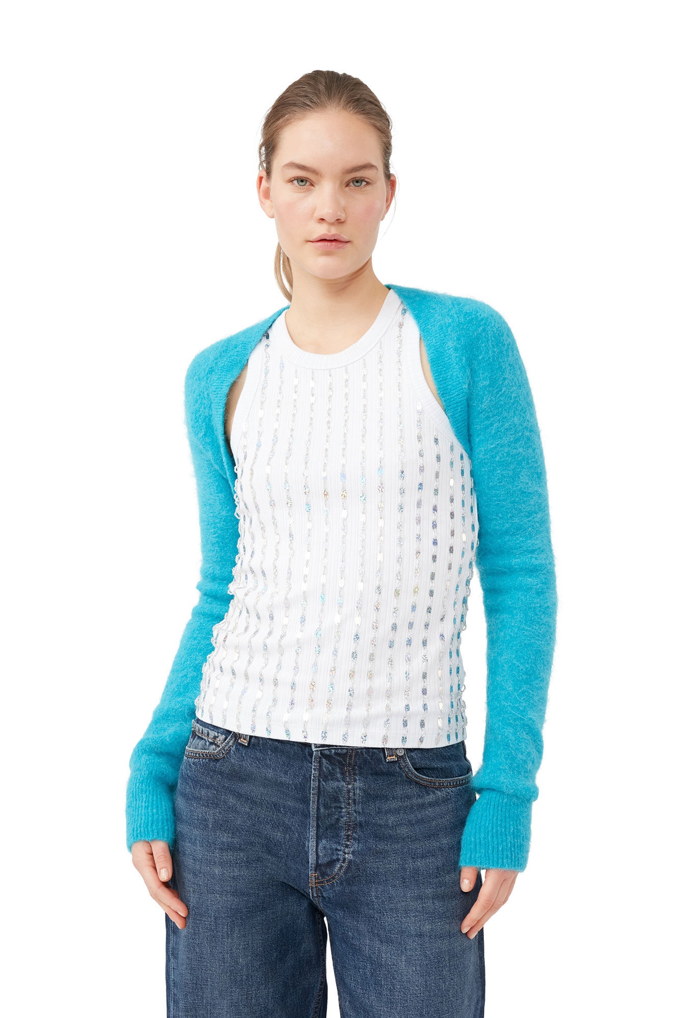 BLUE BRUSHED ALPACA BOLERO - 2
