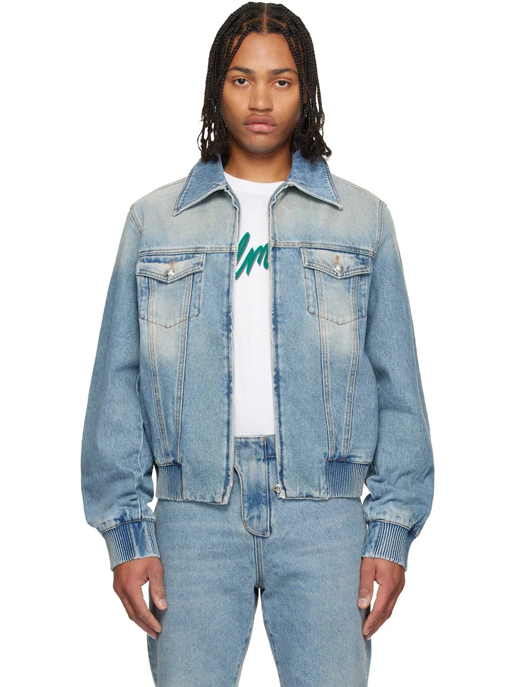 Blue Cropped Lined Denim Jacket - 1